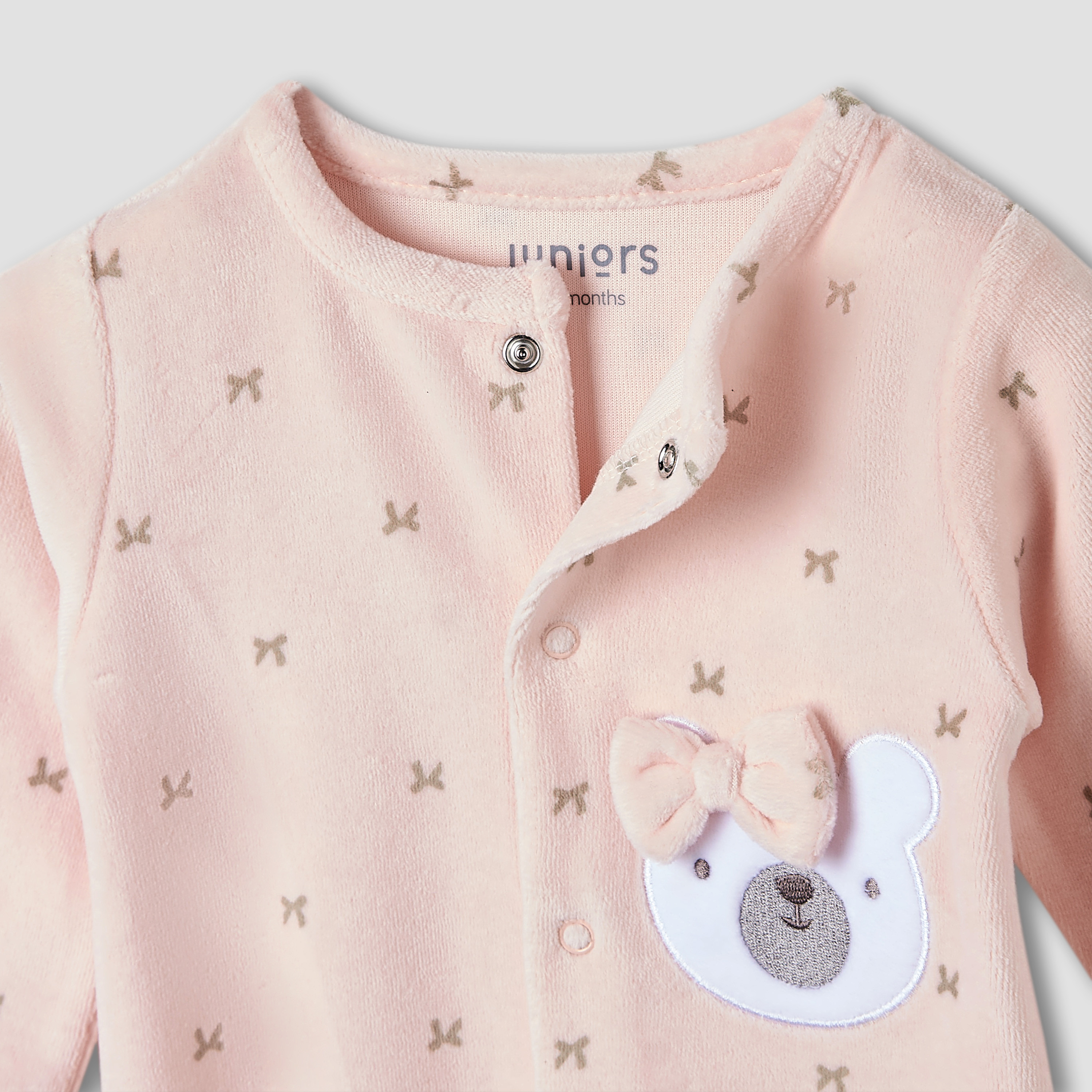 Juniors Crew Neck Sleepsuit with Bow Print- Cotton Blend - Long Sleeves-baby-girls-clothing-nightwear-sleepsuits-image-3