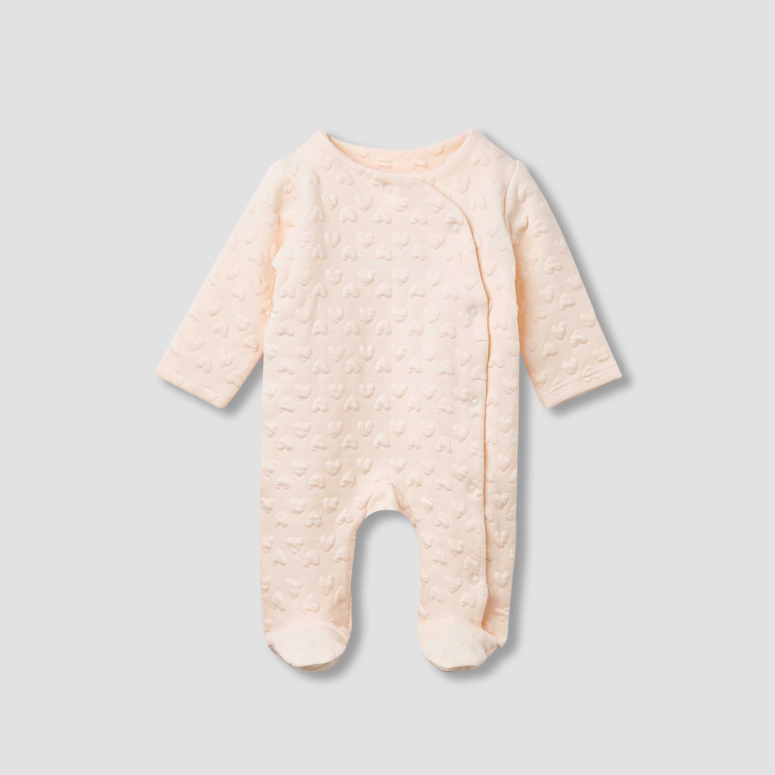 Juniors Jacquard Heart Textured Sleepsuit with Long Sleeves-baby-girls-clothing-nightwear-sleepsuits-image-1