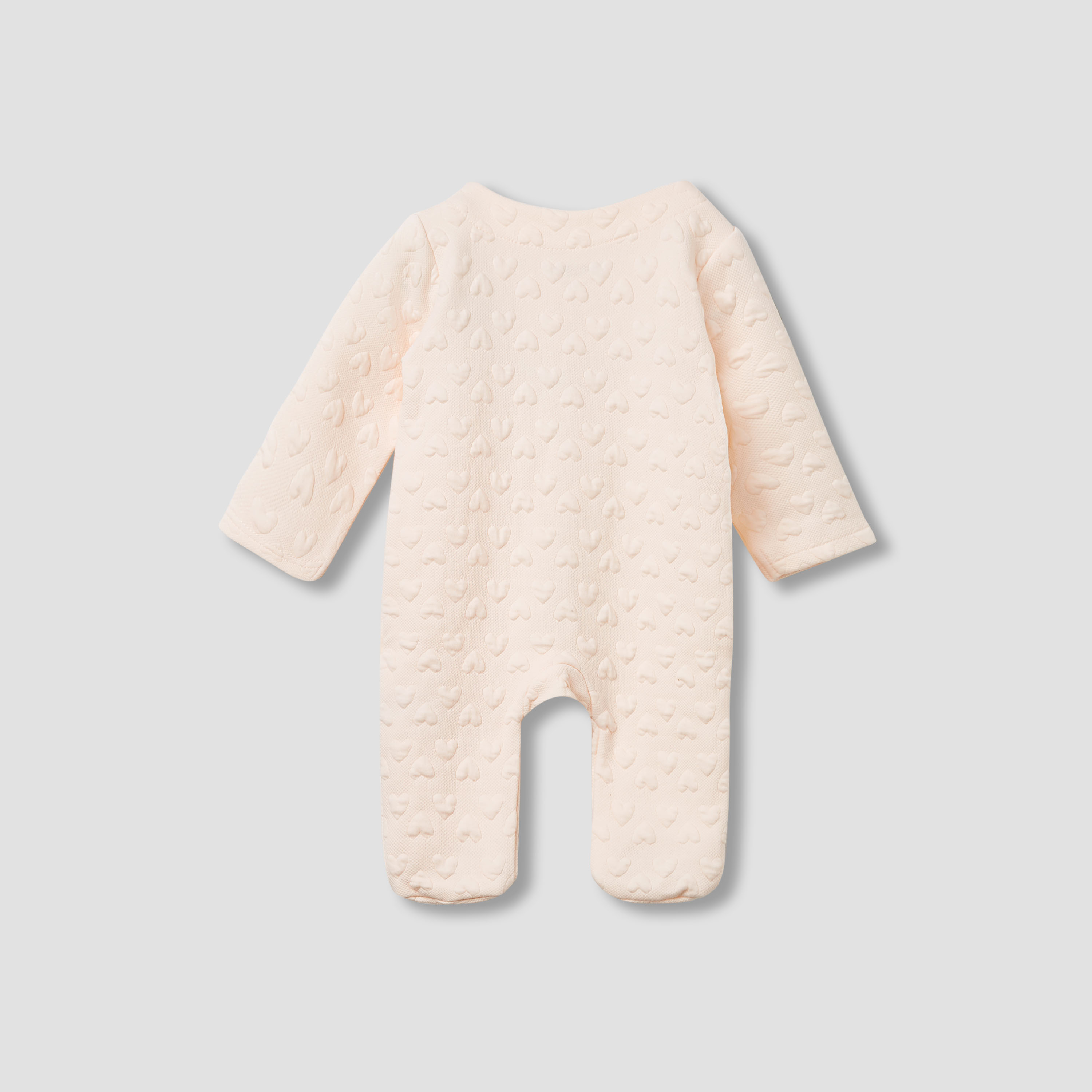 Juniors Jacquard Heart Textured Sleepsuit with Long Sleeves-baby-girls-clothing-nightwear-sleepsuits-image-2