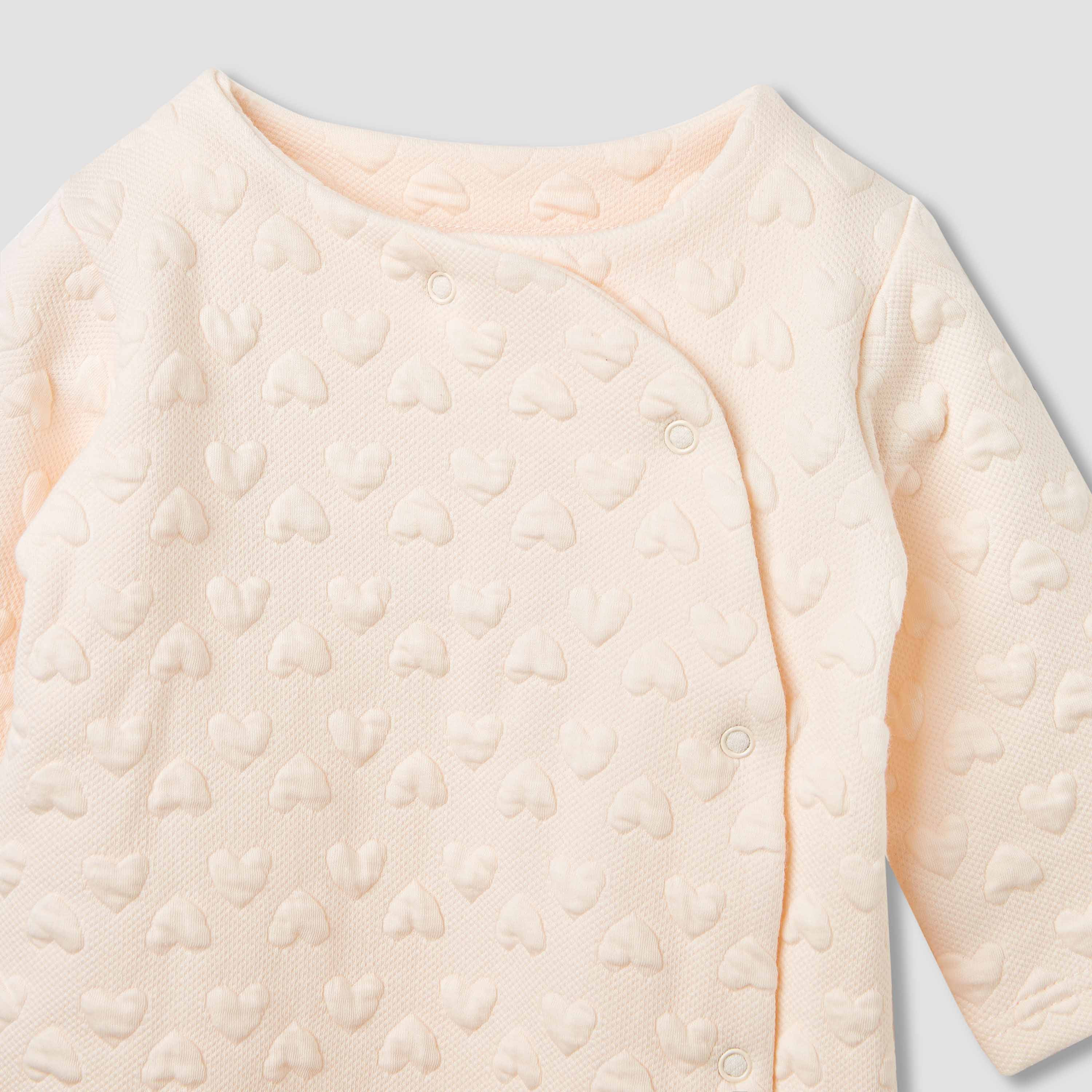 Juniors Jacquard Heart Textured Sleepsuit with Long Sleeves-baby-girls-clothing-nightwear-sleepsuits-image-3