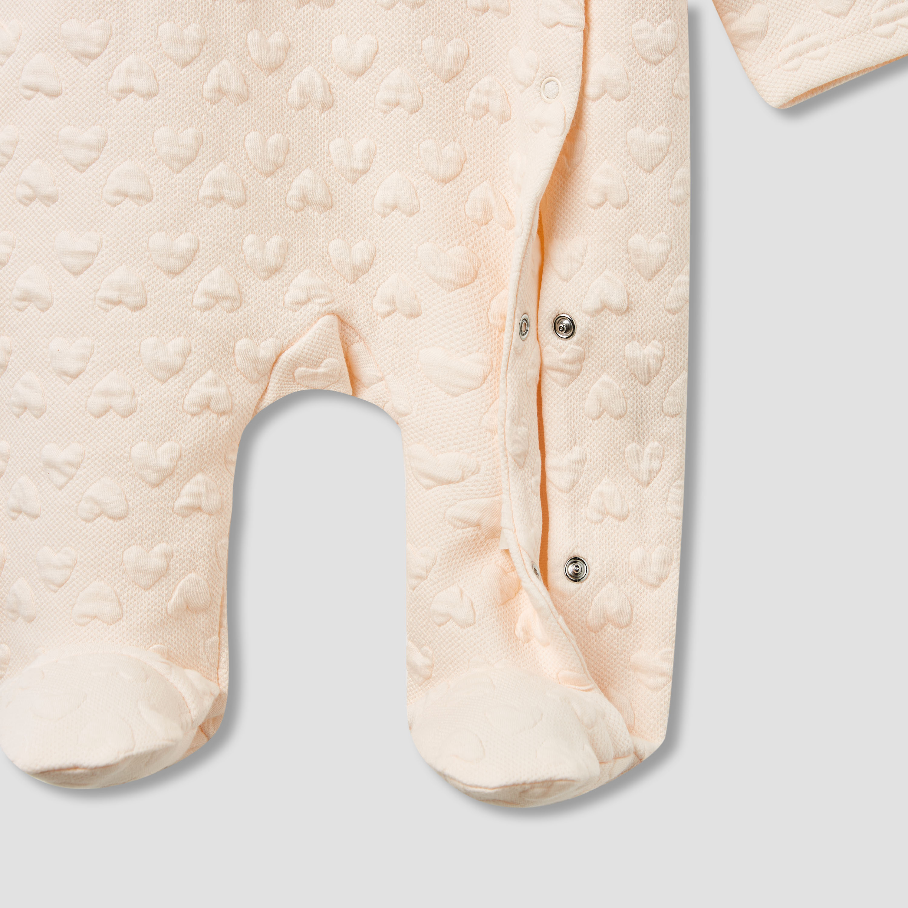 Juniors Jacquard Heart Textured Sleepsuit with Long Sleeves-baby-girls-clothing-nightwear-sleepsuits-image-4