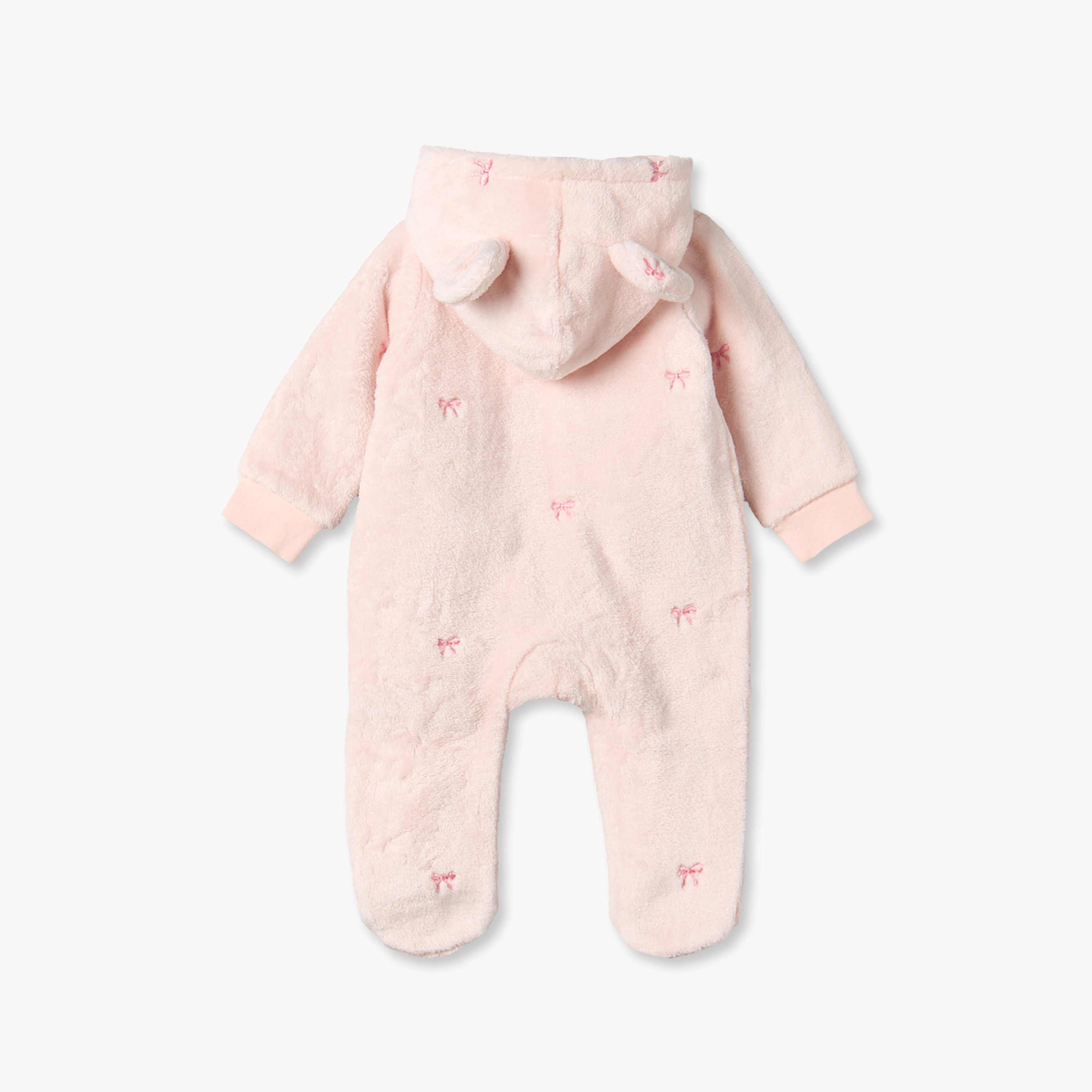 Juniors Cotton Hooded Long Sleeves Sleepsuit with Bow Embroidered-baby-girls-clothing-nightwear-sleepsuits-image-2