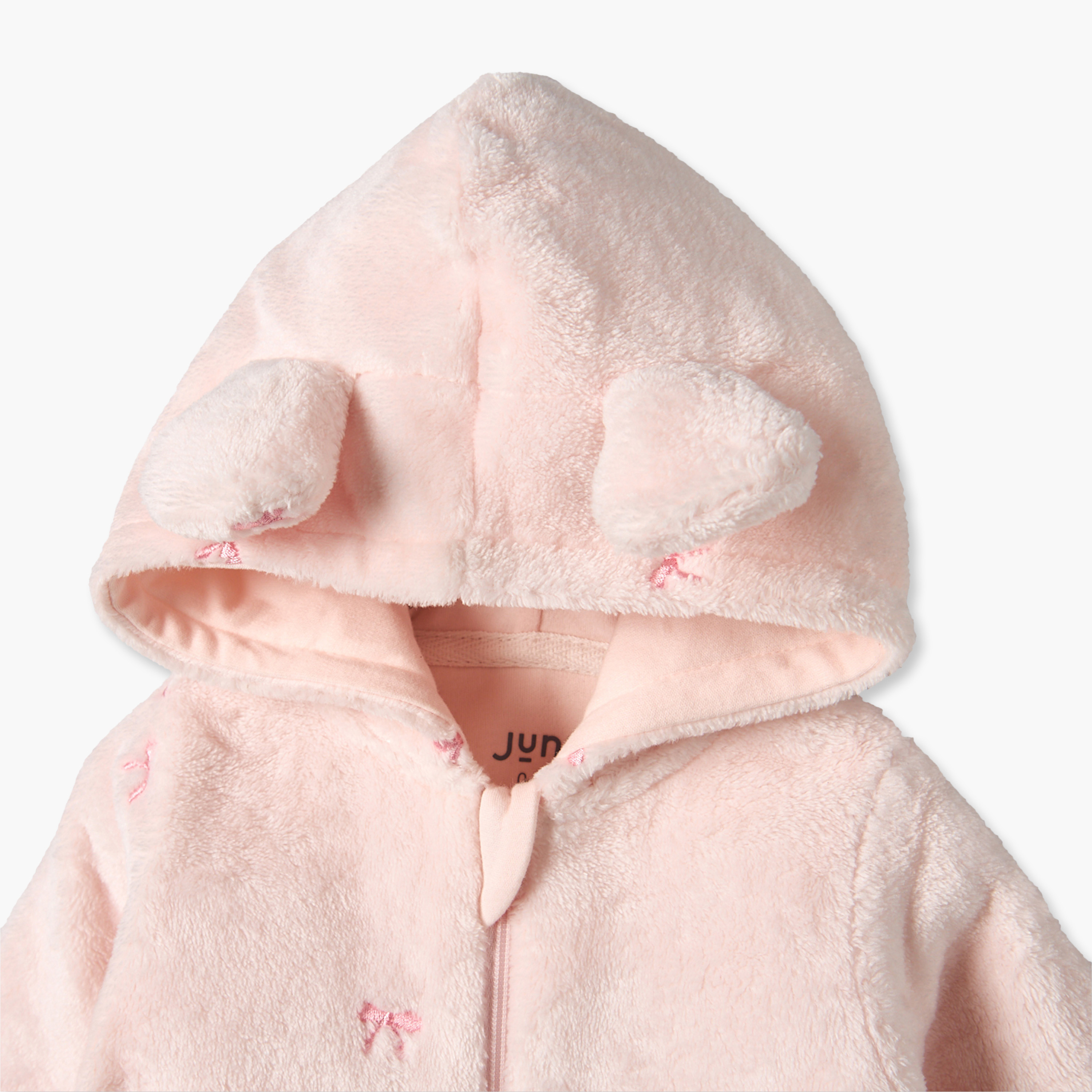 Juniors Cotton Hooded Long Sleeves Sleepsuit with Bow Embroidered-baby-girls-clothing-nightwear-sleepsuits-image-3