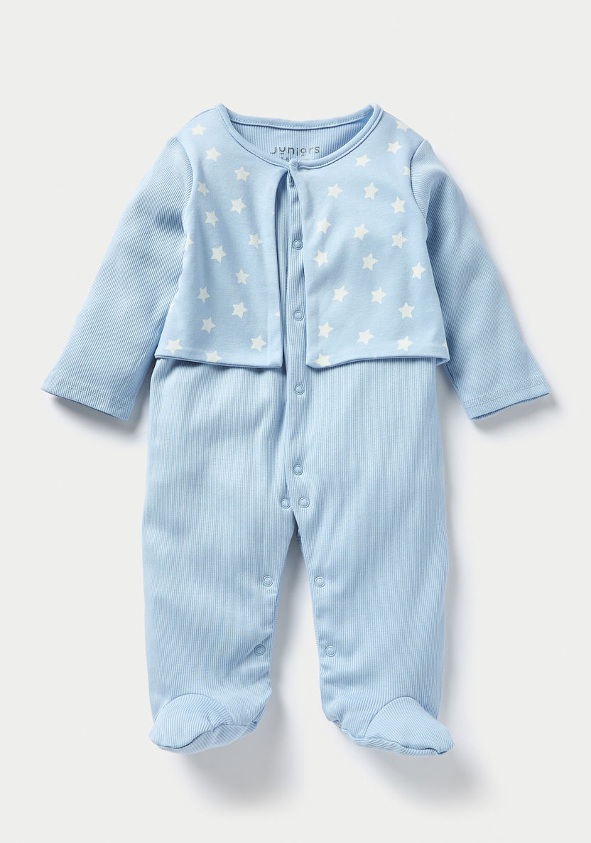 Buy Juniors Star Print Closed Feet Sleepsuit with Long Sleeves and