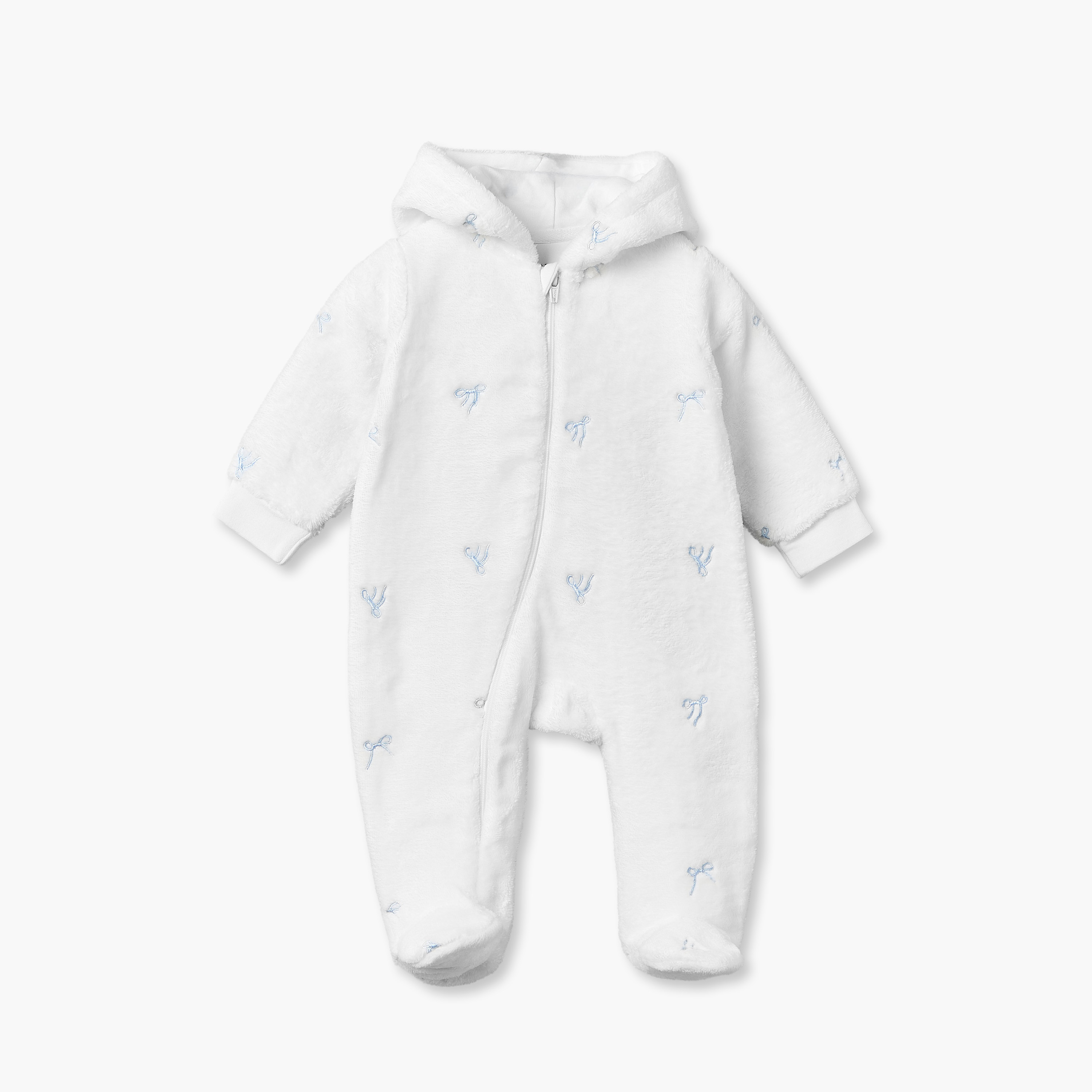 Juniors Cotton Hooded Long Sleeves Sleepsuit with Bow Embroidery-baby-girls-clothing-nightwear-sleepsuits-image-1