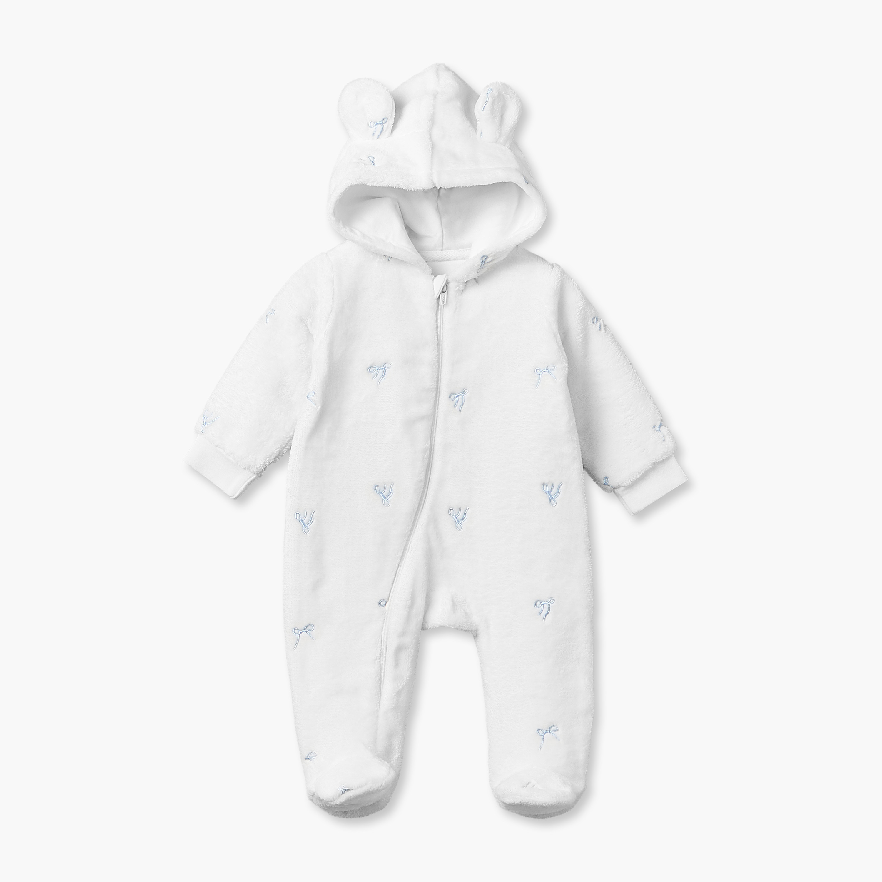 Juniors Cotton Hooded Long Sleeves Sleepsuit with Bow Embroidery-baby-girls-clothing-nightwear-sleepsuits-image-2