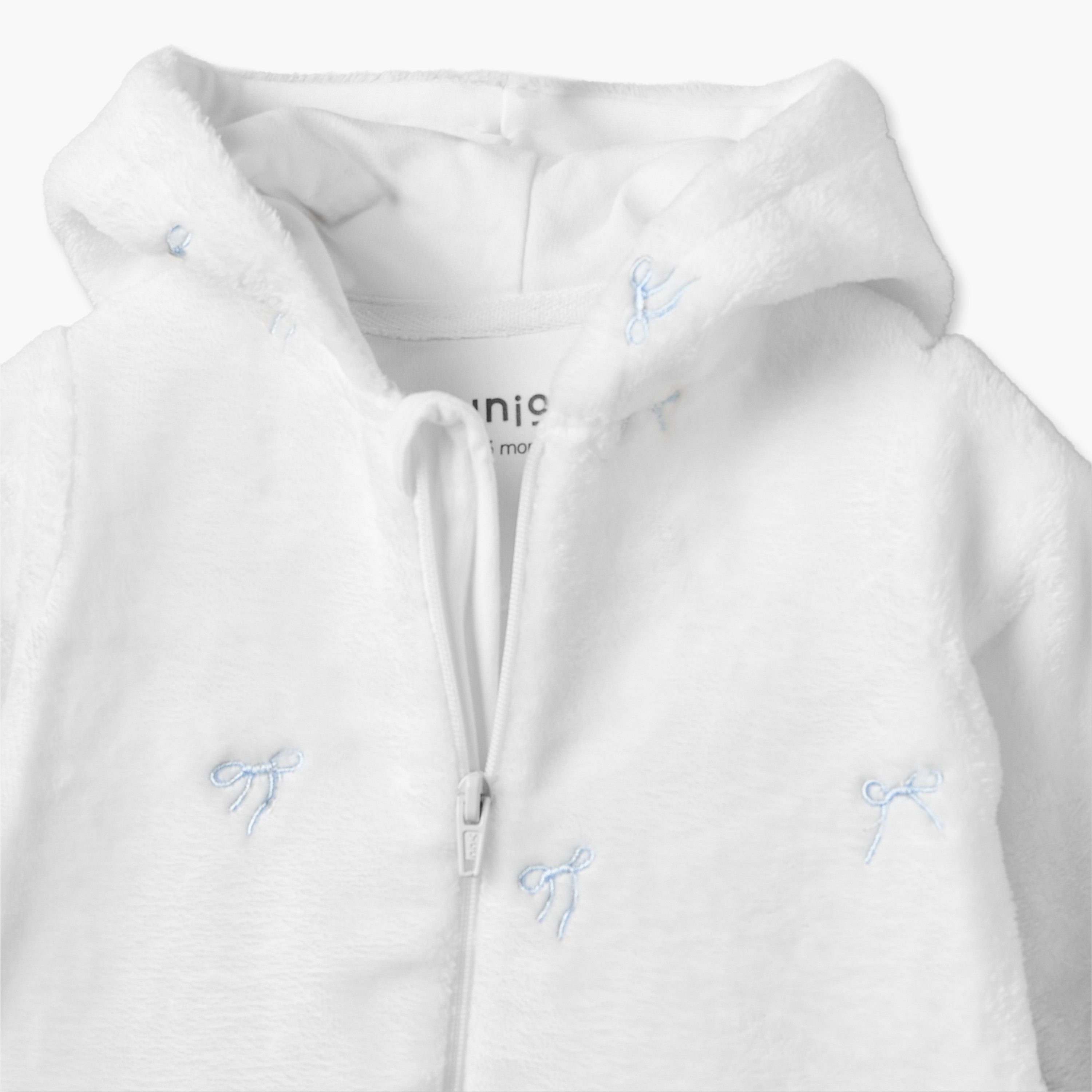 Juniors Cotton Hooded Long Sleeves Sleepsuit with Bow Embroidery-baby-girls-clothing-nightwear-sleepsuits-image-5