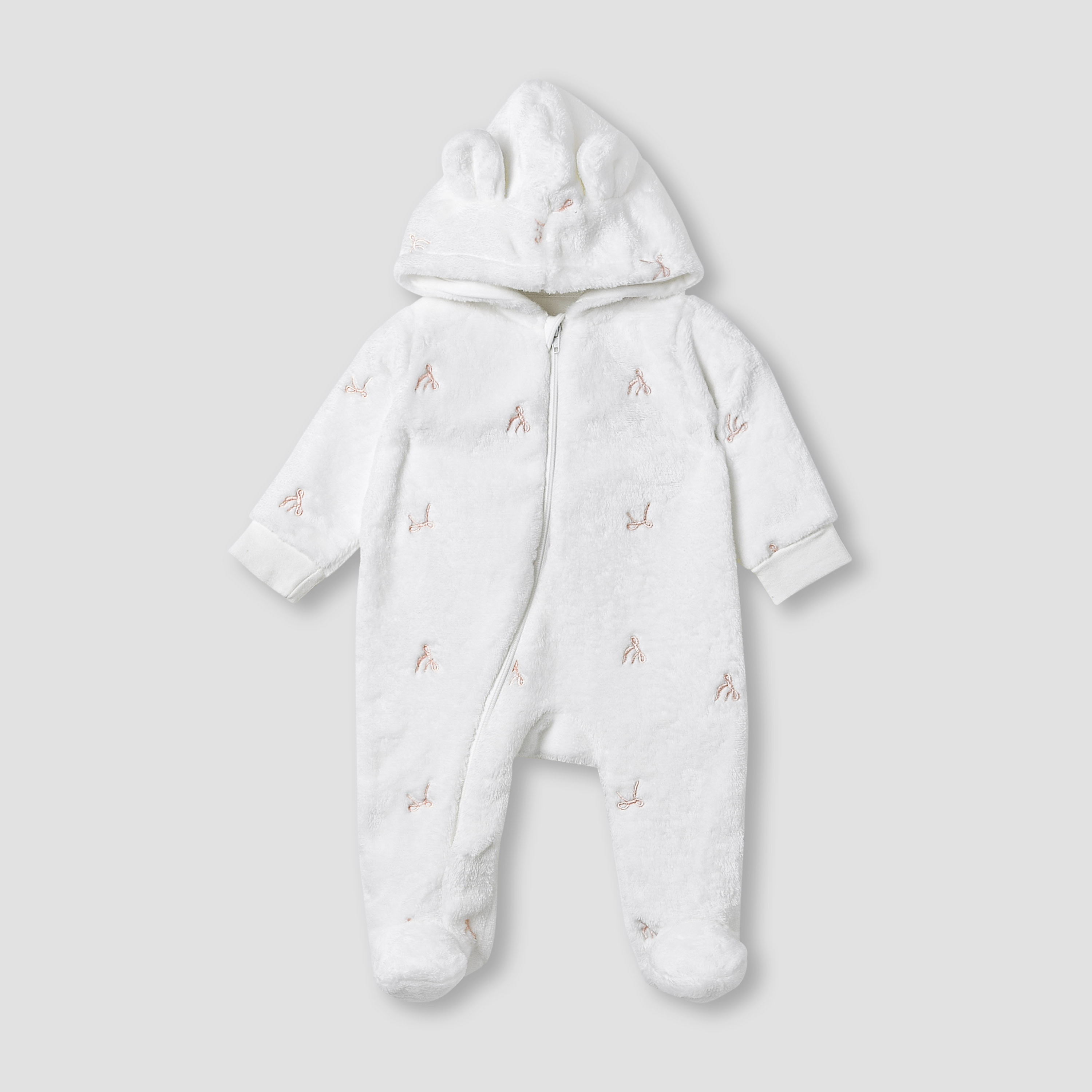 Juniors Hooded Sleepsuit with Bow Embroidery - Polyester - Long Sleeves-baby-girls-clothing-nightwear-sleepsuits-image-1