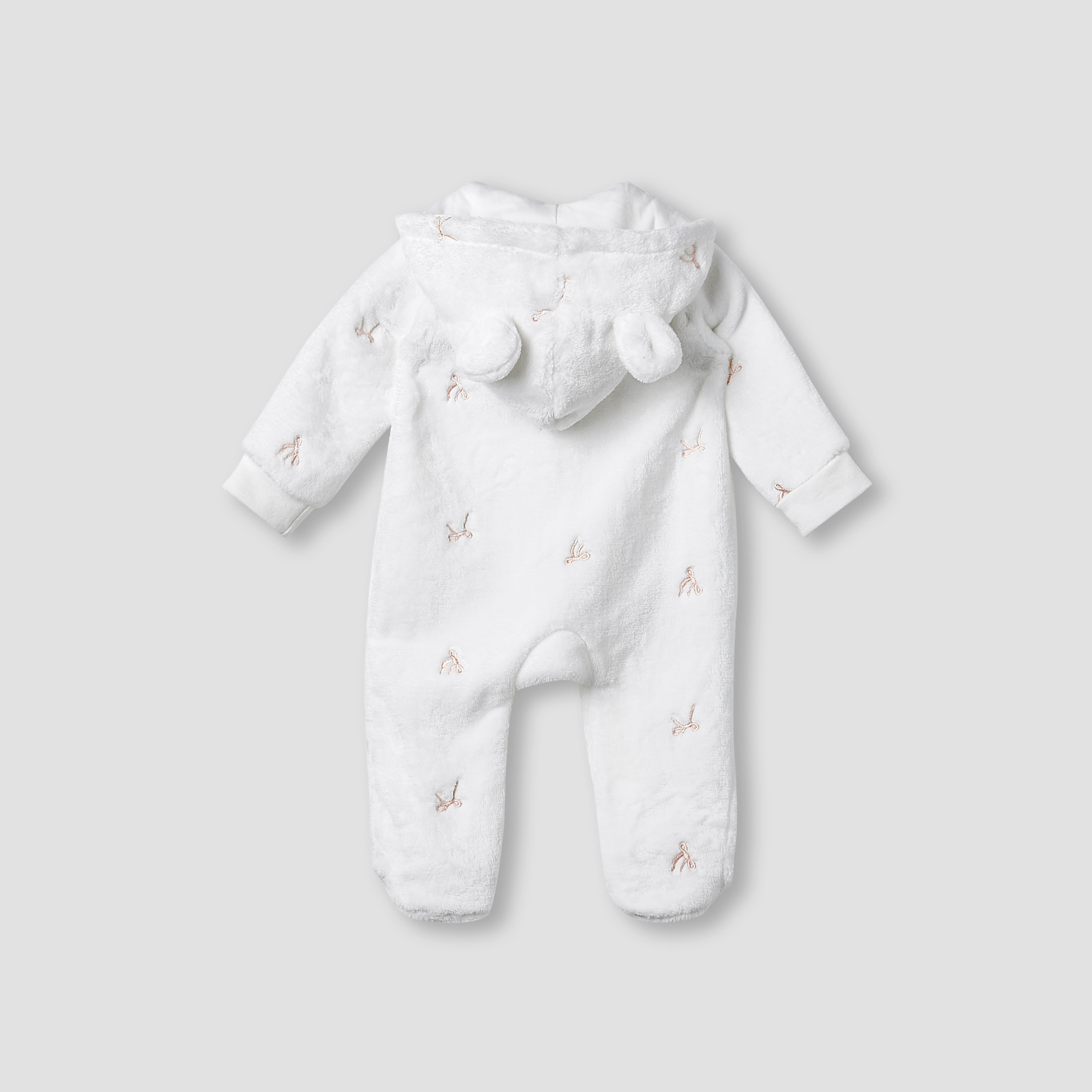 Juniors Hooded Sleepsuit with Bow Embroidery - Polyester - Long Sleeves-baby-girls-clothing-nightwear-sleepsuits-image-2