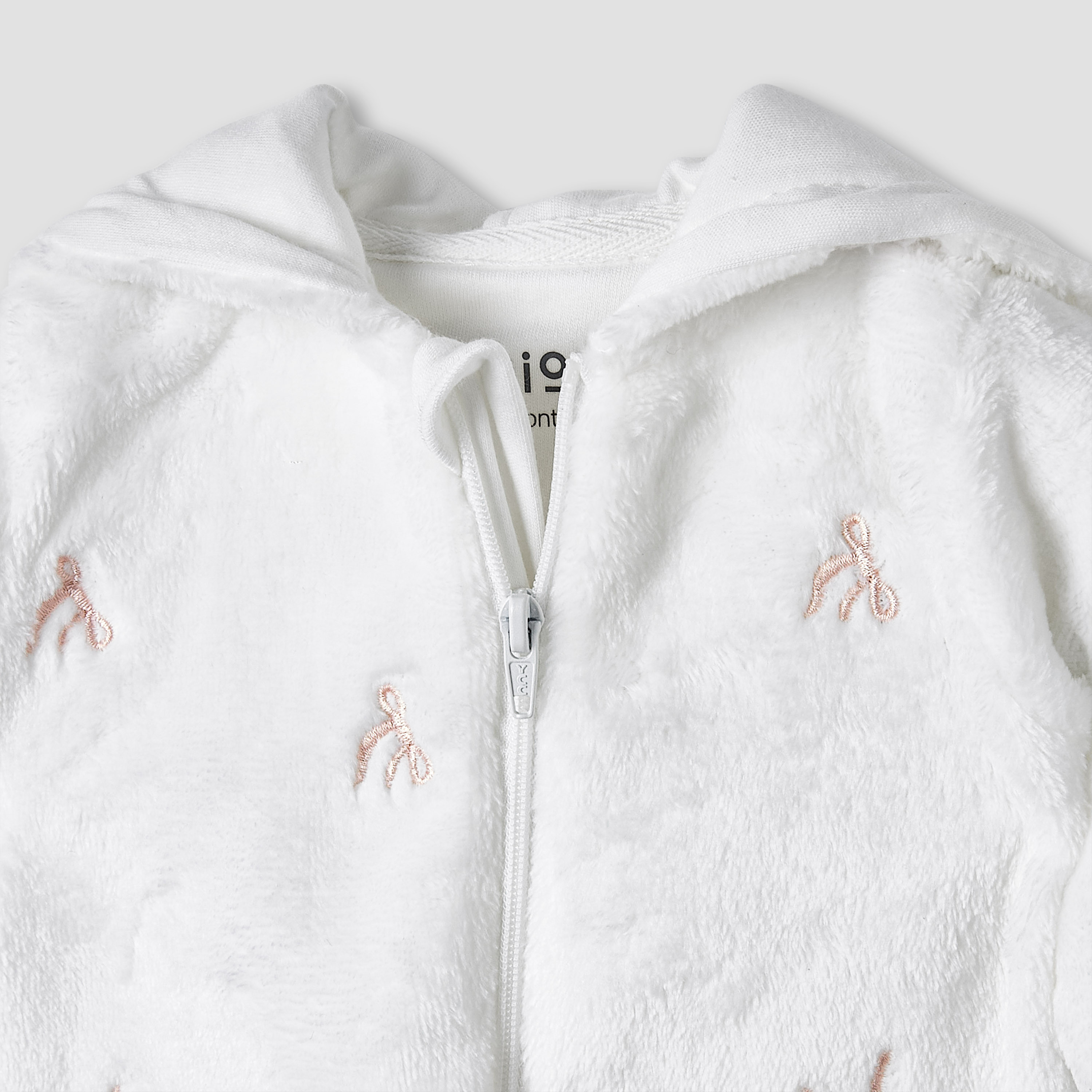 Juniors Hooded Sleepsuit with Bow Embroidery - Polyester - Long Sleeves-baby-girls-clothing-nightwear-sleepsuits-image-3