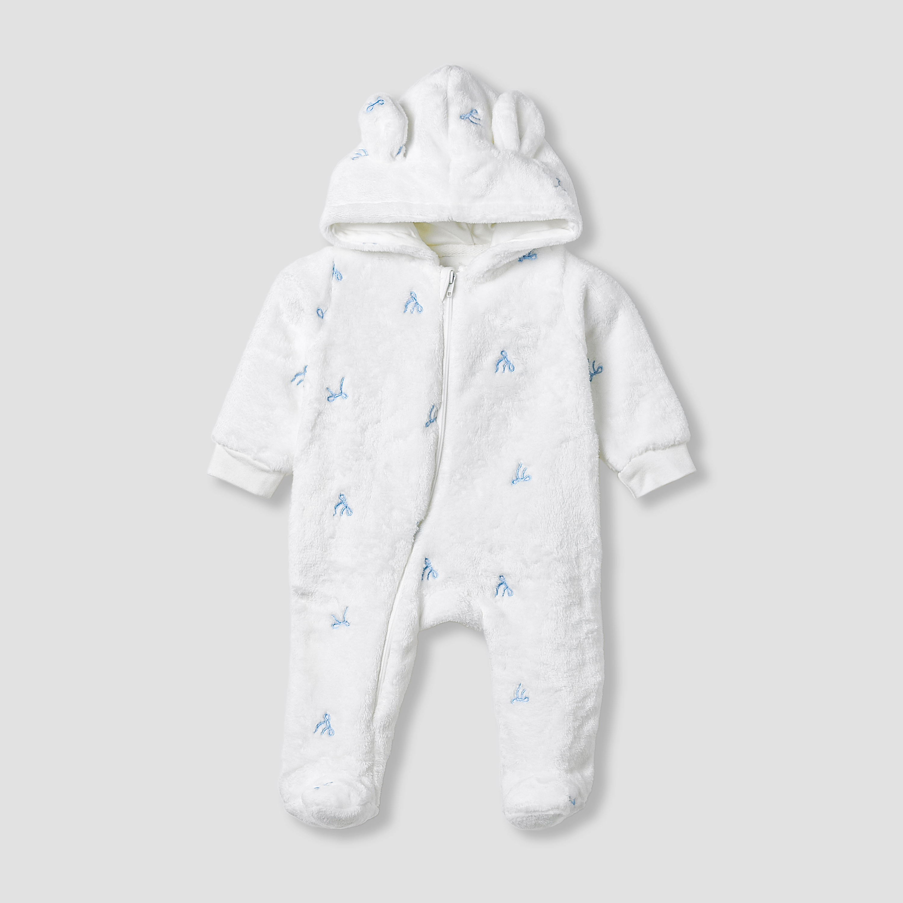 Juniors Hooded Sleepsuit with Bow Embroidery - Polyester - Long Sleeves-baby-girls-clothing-nightwear-sleepsuits-image-1