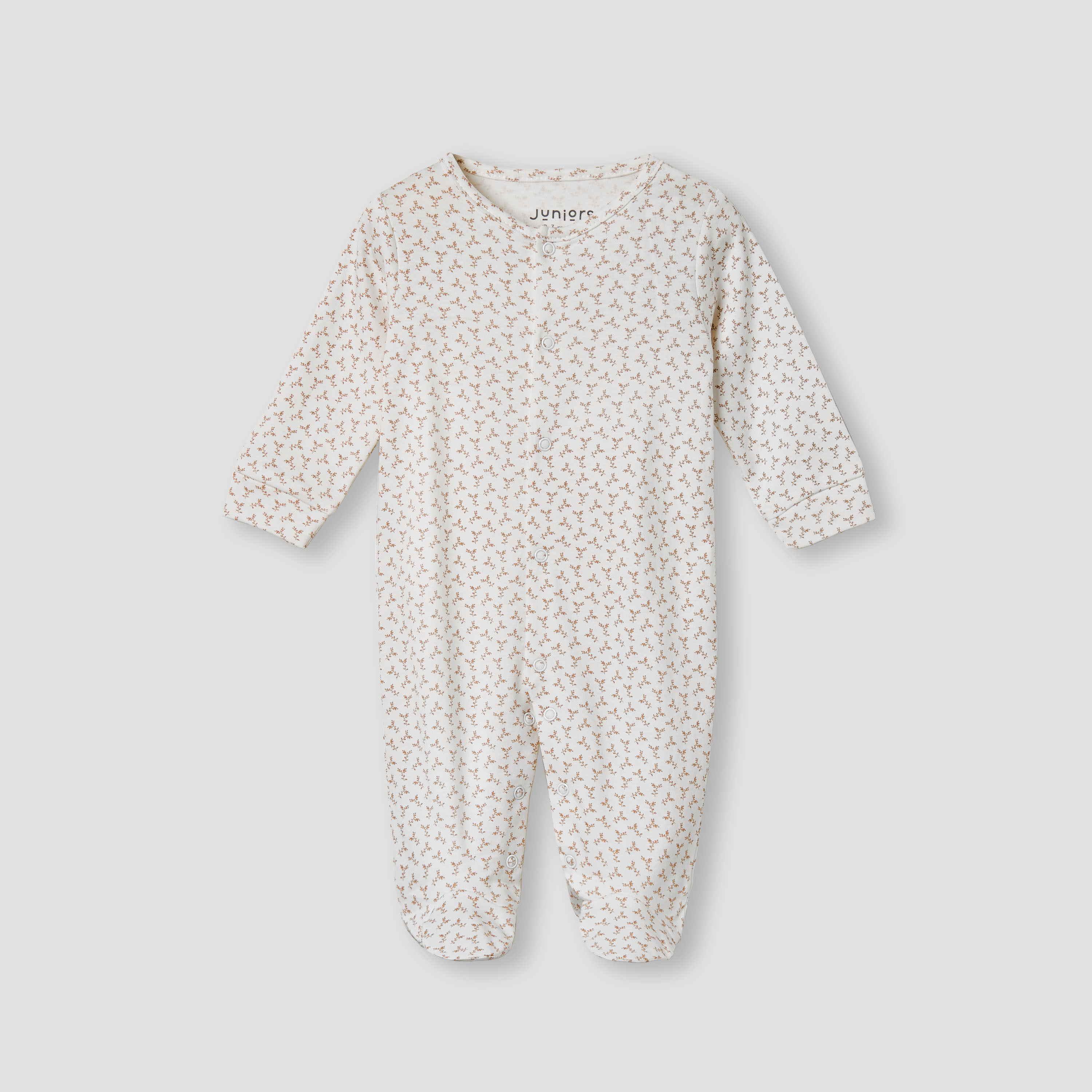 Giggles Leaf Print Sleepsuit with Long Sleeves-baby-girls-clothing-nightwear-sleepsuits-image-1