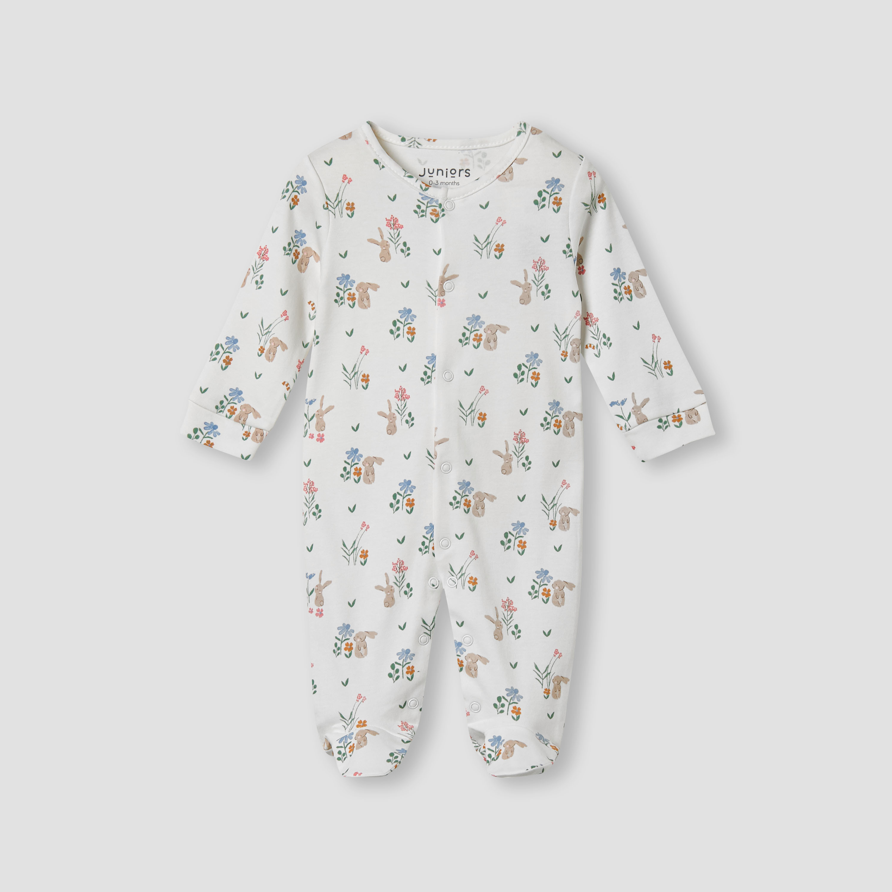Juniors Bunny Print Sleepsuit with Long Sleeves-baby-girls-clothing-nightwear-sleepsuits-image-1