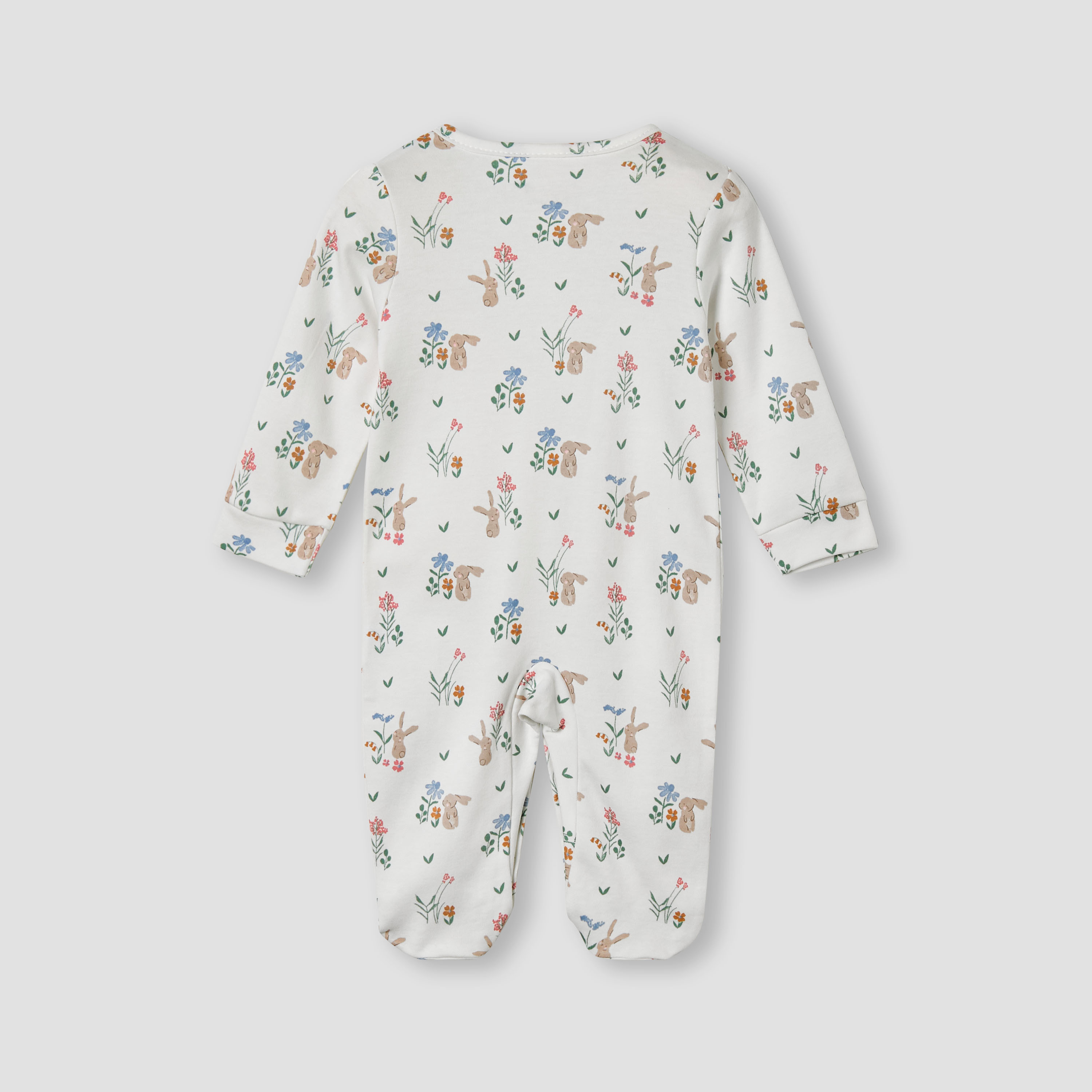 Juniors Bunny Print Sleepsuit with Long Sleeves-baby-girls-clothing-nightwear-sleepsuits-image-2