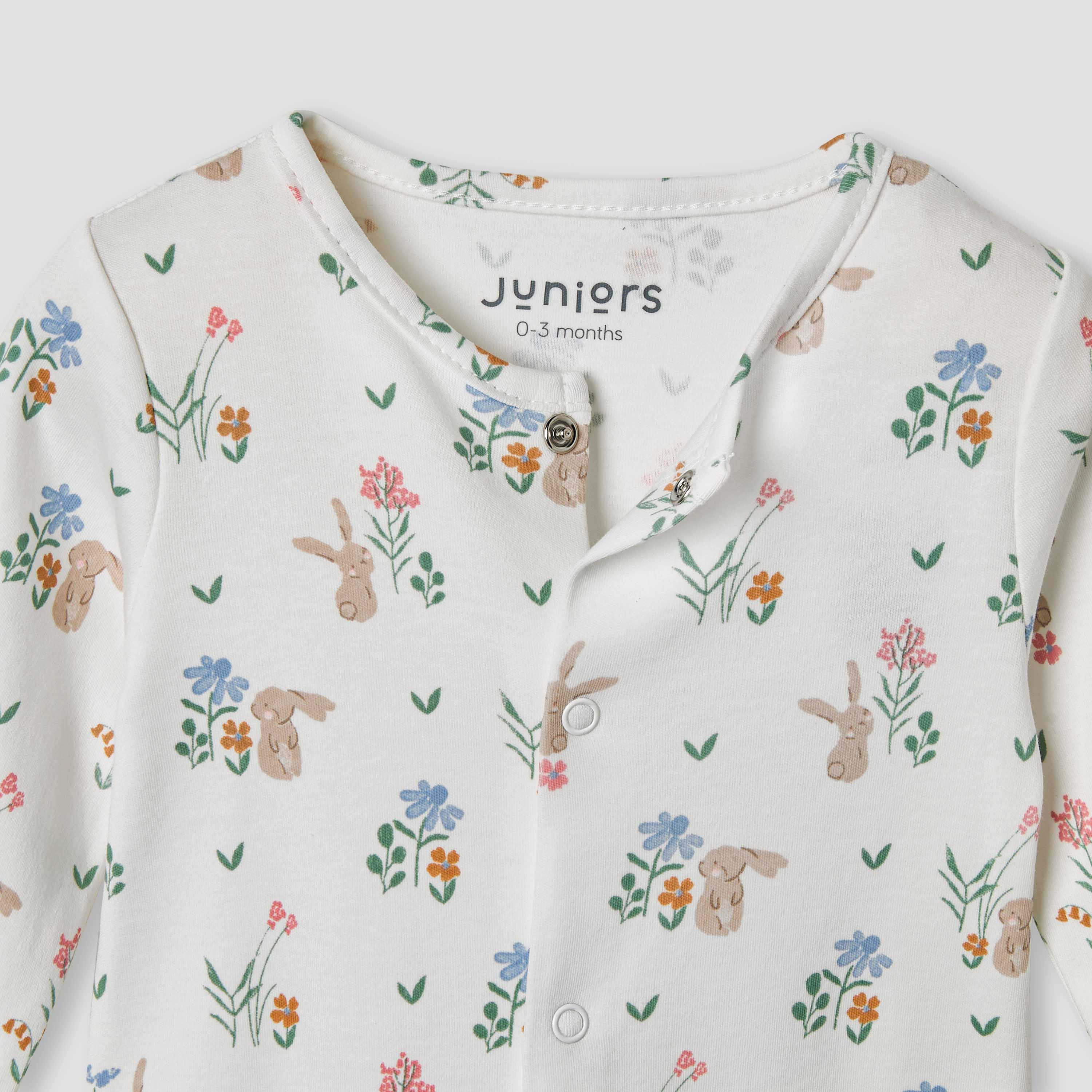 Juniors Bunny Print Sleepsuit with Long Sleeves-baby-girls-clothing-nightwear-sleepsuits-image-3