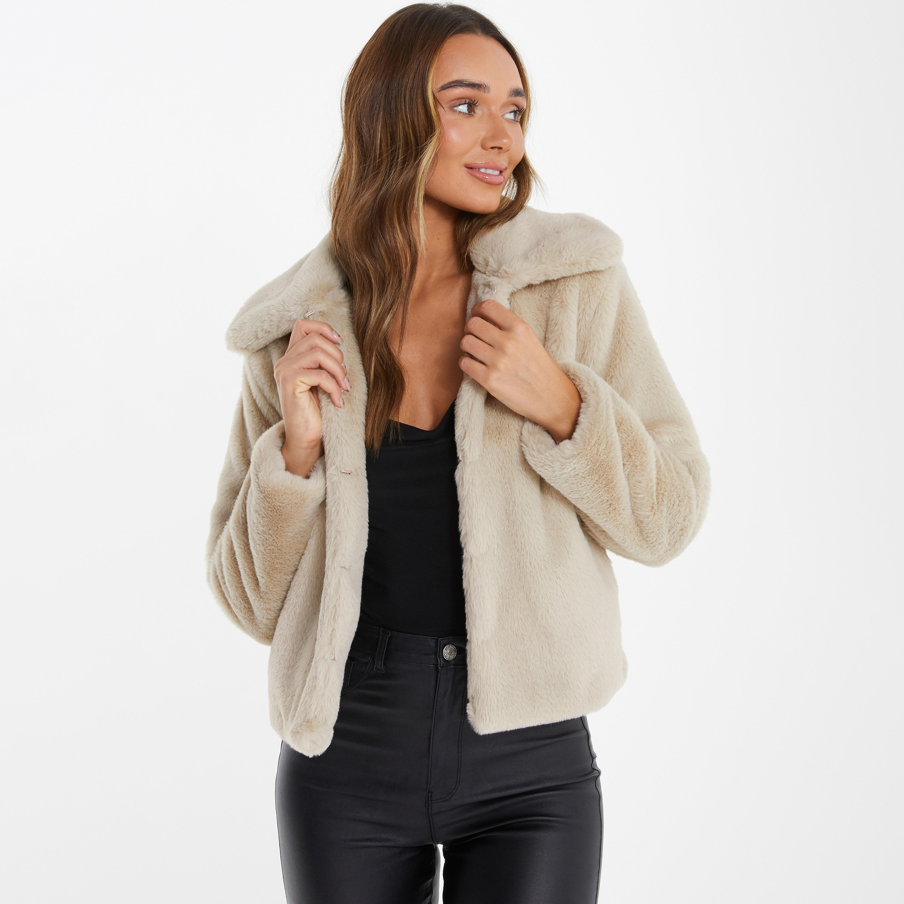 Quiz Fur Trim Detail Collared Jacket-women-clothing-coatsandjackets-jackets-image-1