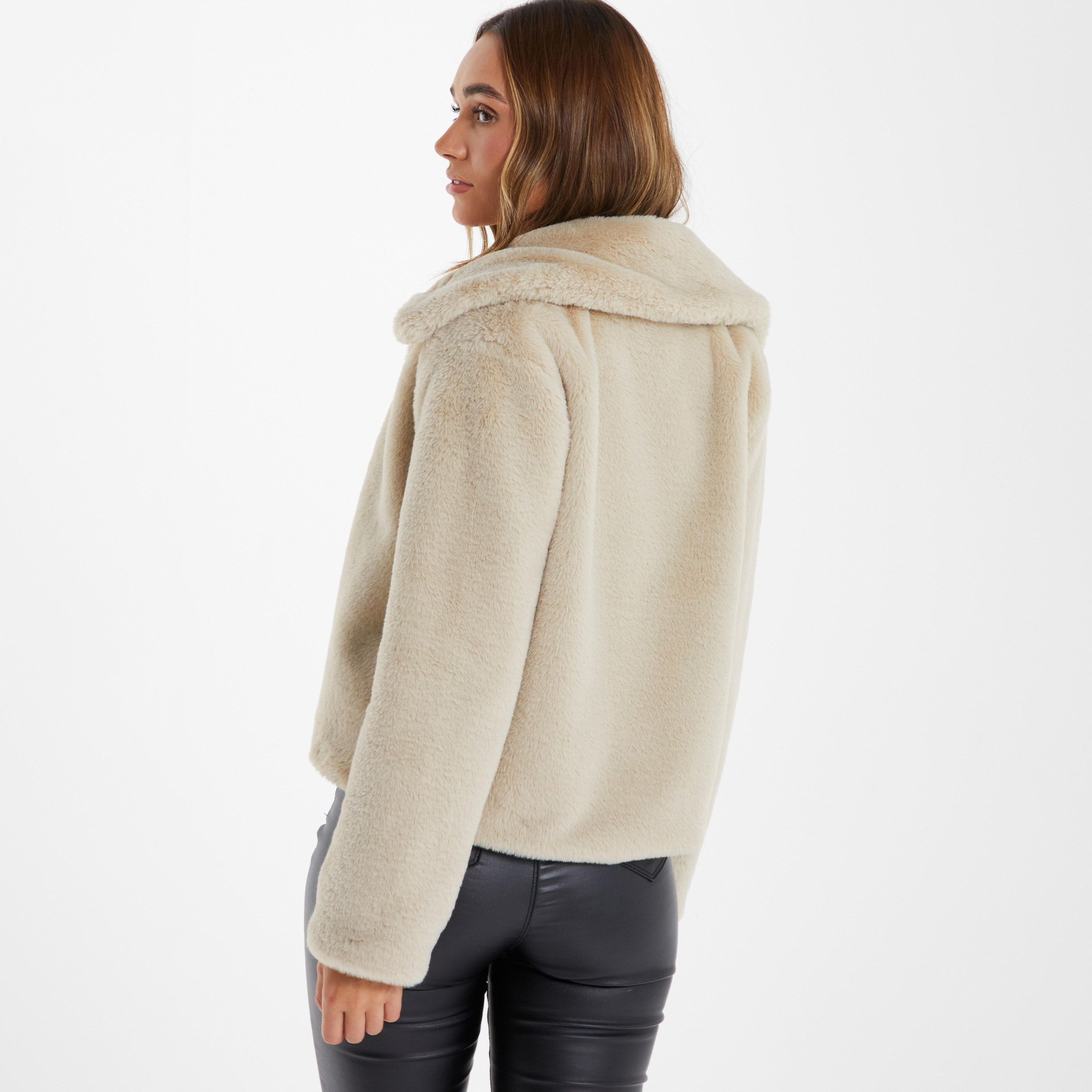 Quiz Fur Trim Detail Collared Jacket-women-clothing-coatsandjackets-jackets-image-4