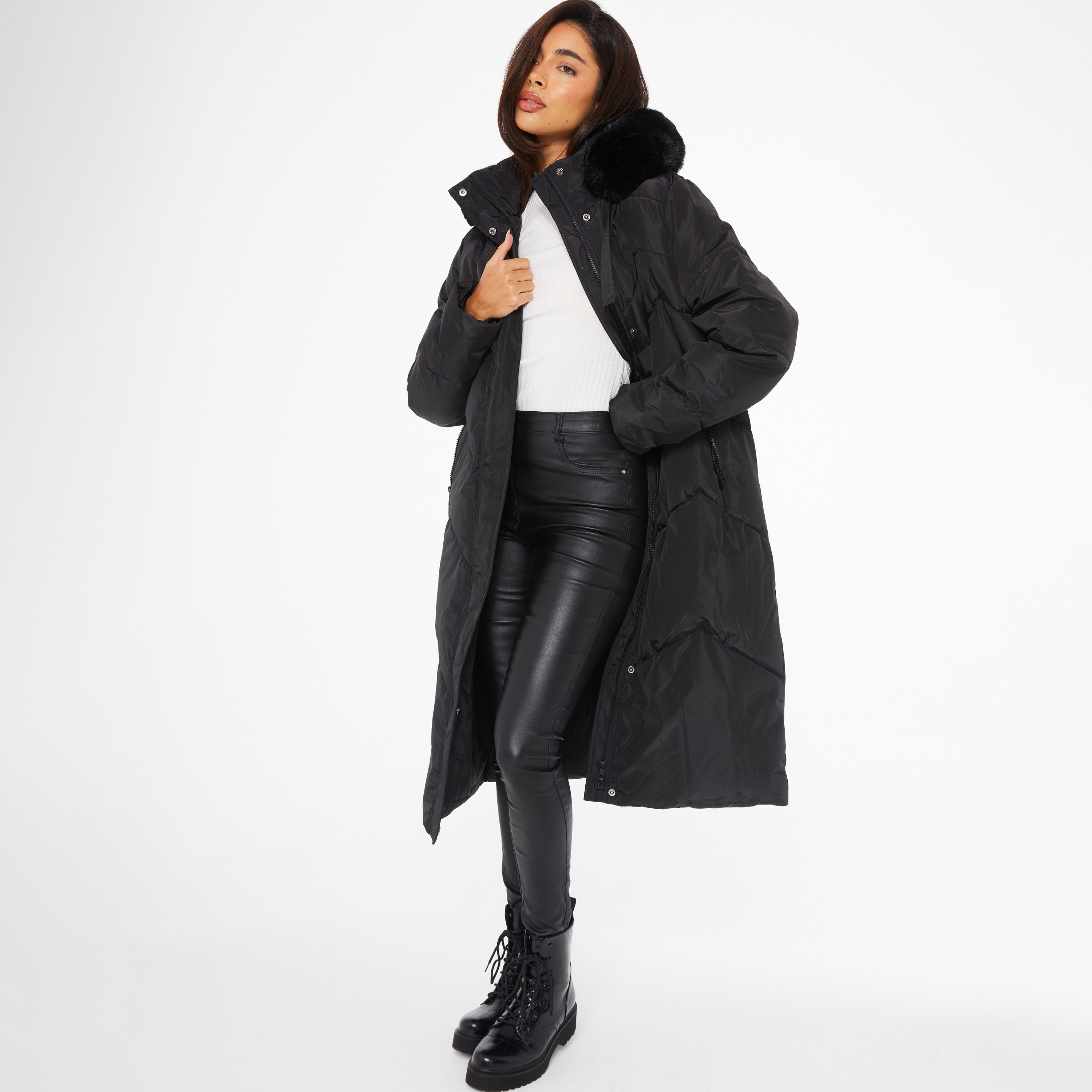 Quiz Quilted Hooded Neck Parka Jacket-women-winterwear-coatsandjackets-jackets-image-2