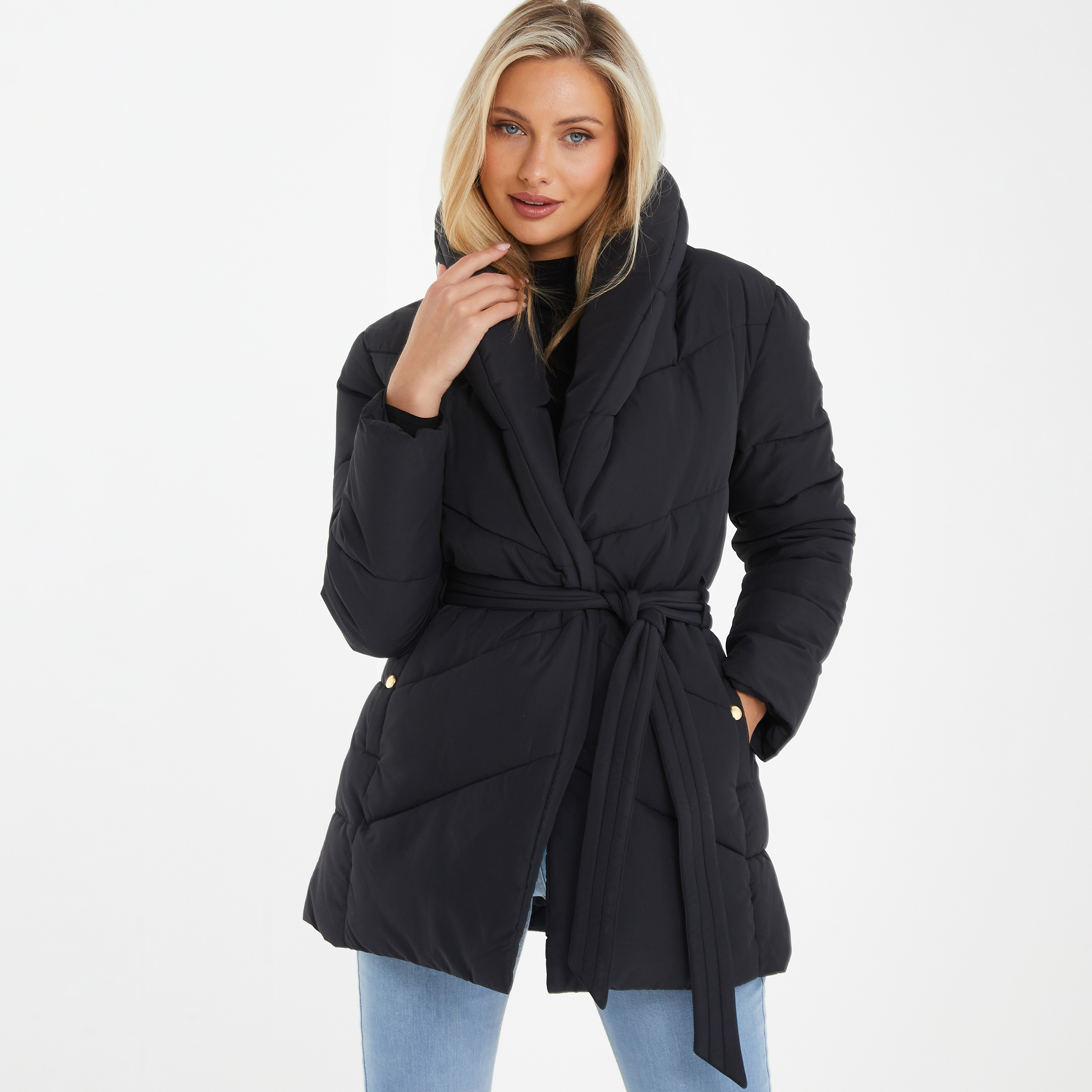 Quiz Quilted Shawl Lapel Jacket-women-winterwear-coatsandjackets-jackets-image-1