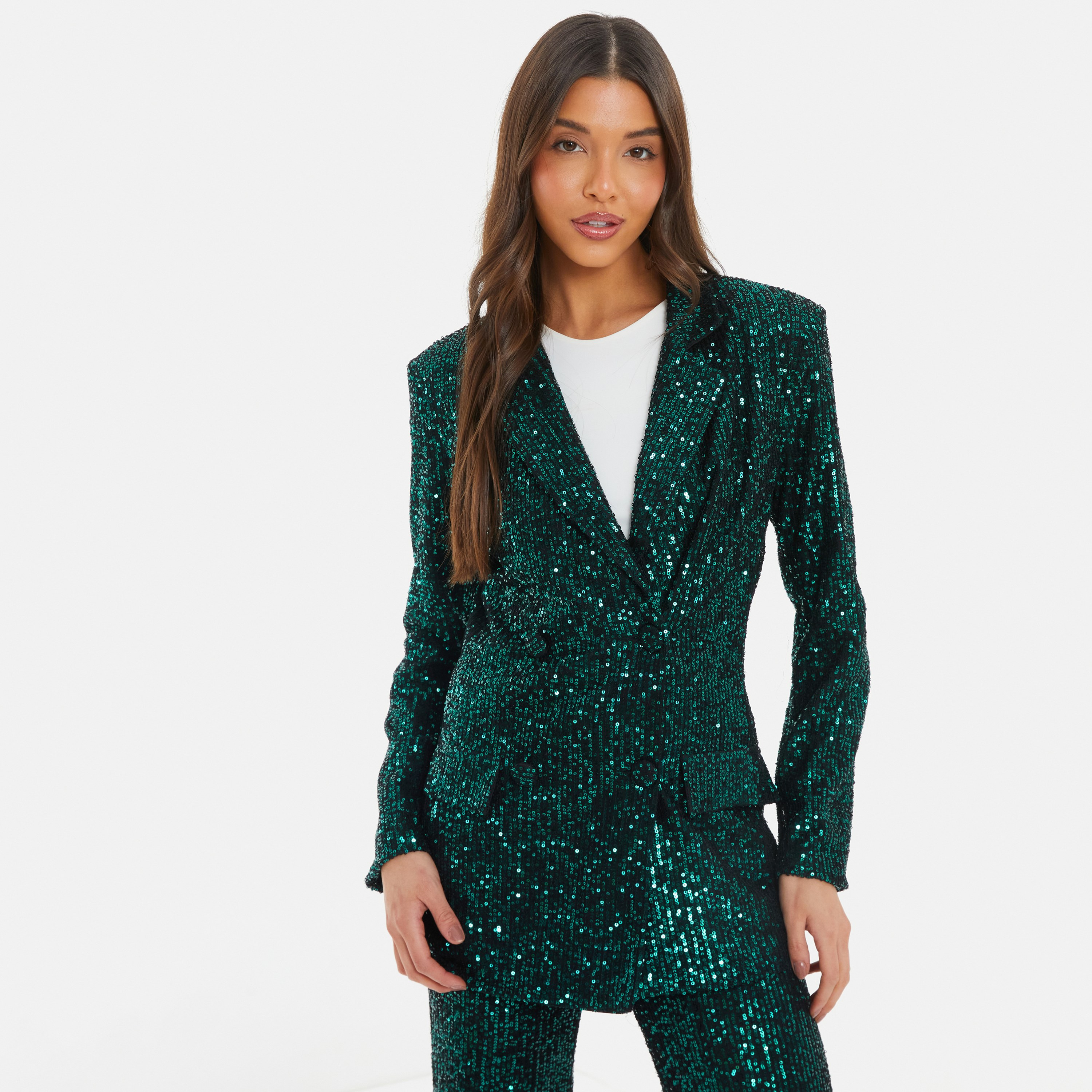 Quiz Sequins Notched Lapel Blazer-women-clothing-coatsandjackets-blazers-image-1