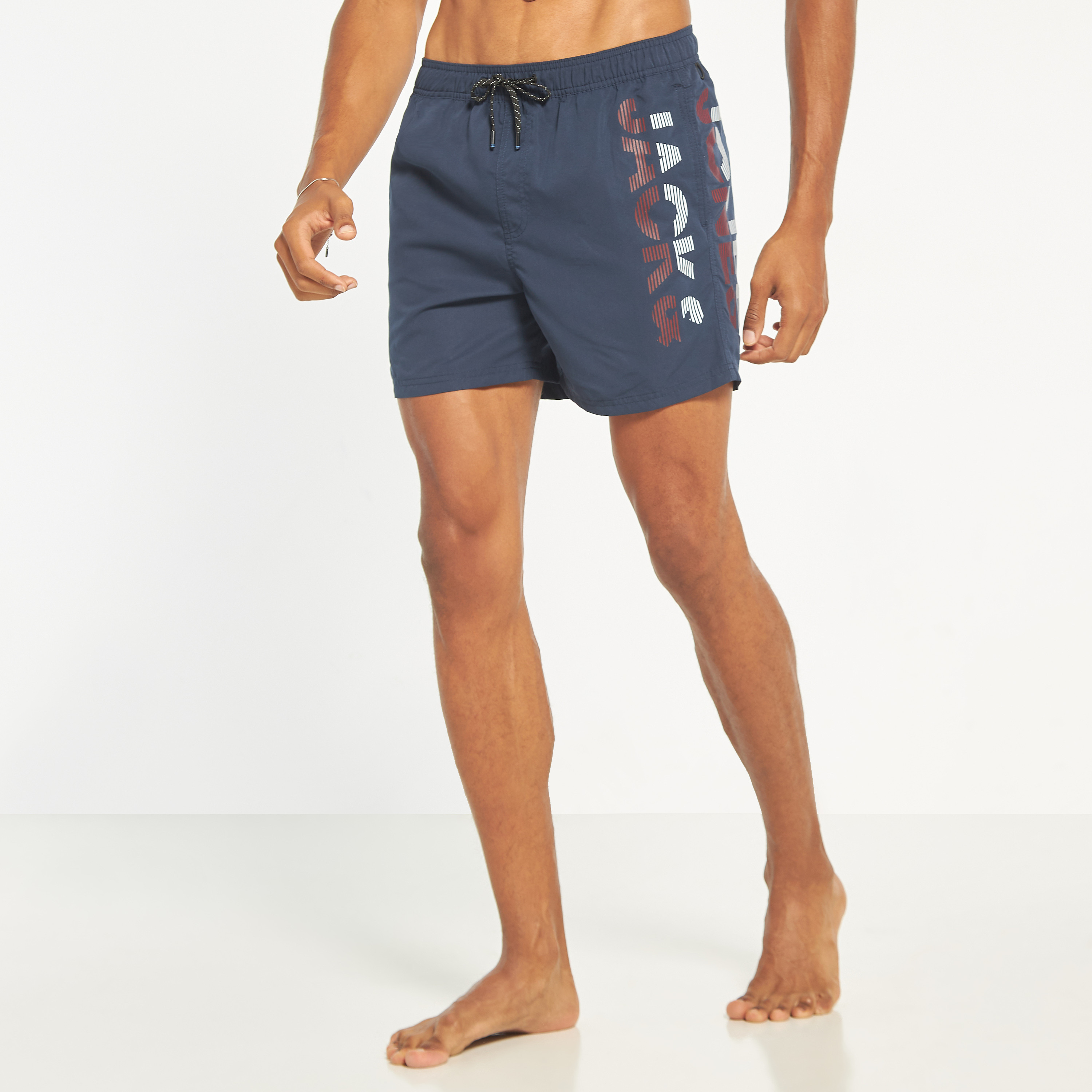 Jack & Jones Logo Mid Waist Drawstring Swim Shorts-men-clothing-swimandbeach-shorts-image-1