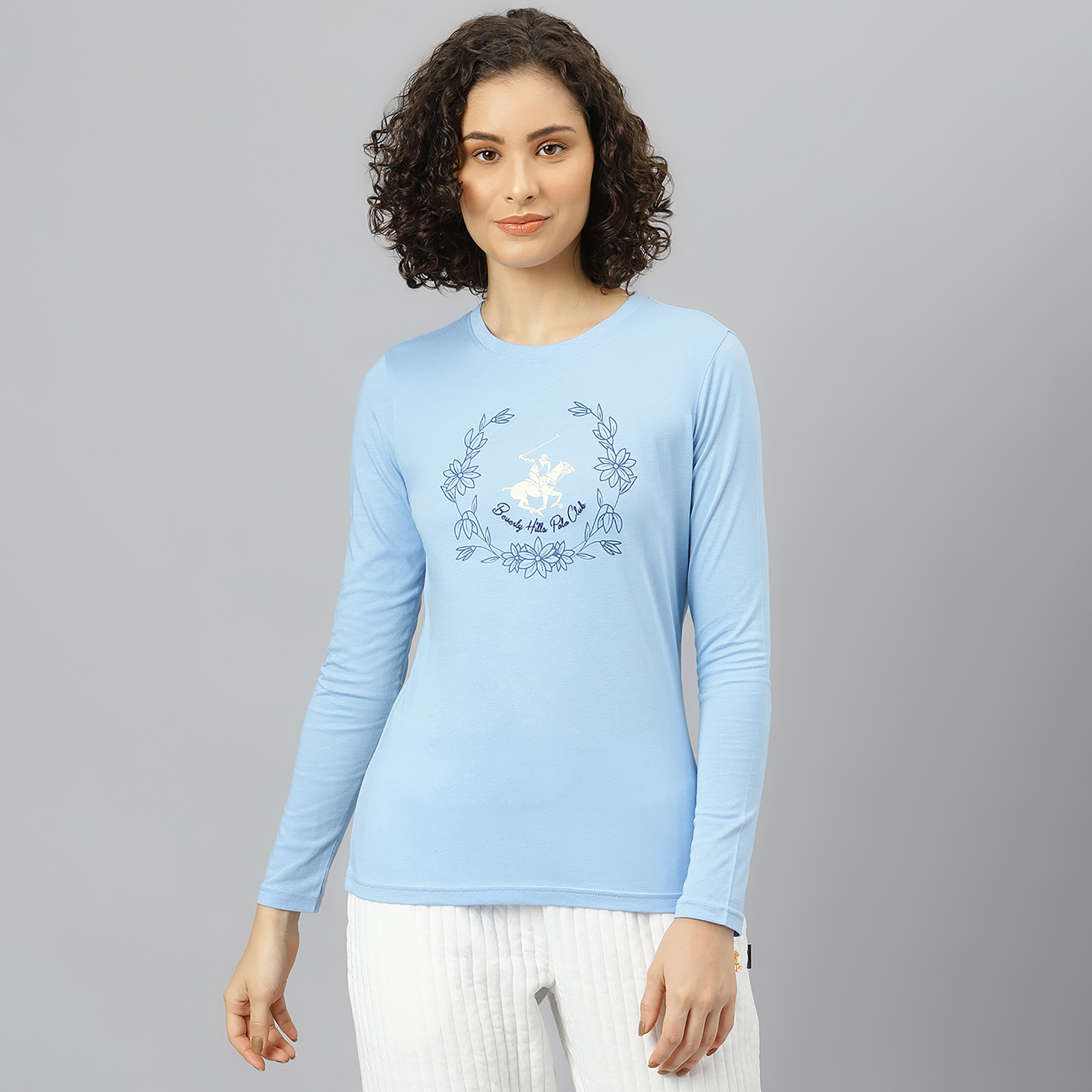 تي شيرت بياقة مستديرة بتصميم مطبوعة وأكمام طويلة من بيفرلي هيلز بولو كلوب -women-clothing-tshirts-image-1