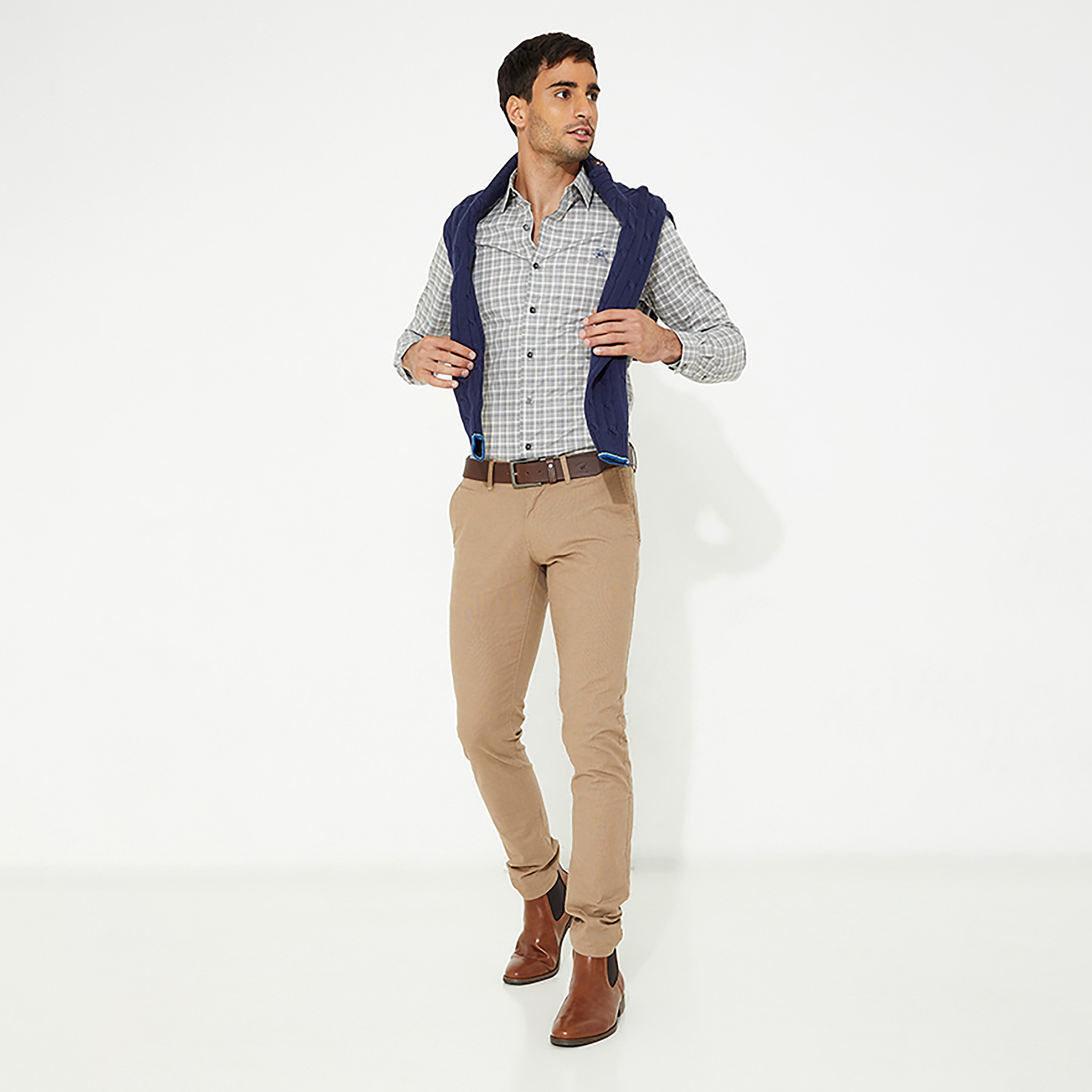 Beverly Hills Polo Club Grey Checked Regular Fit Full Sleeves Casual Shirt-men-clothing-shirts-image-2