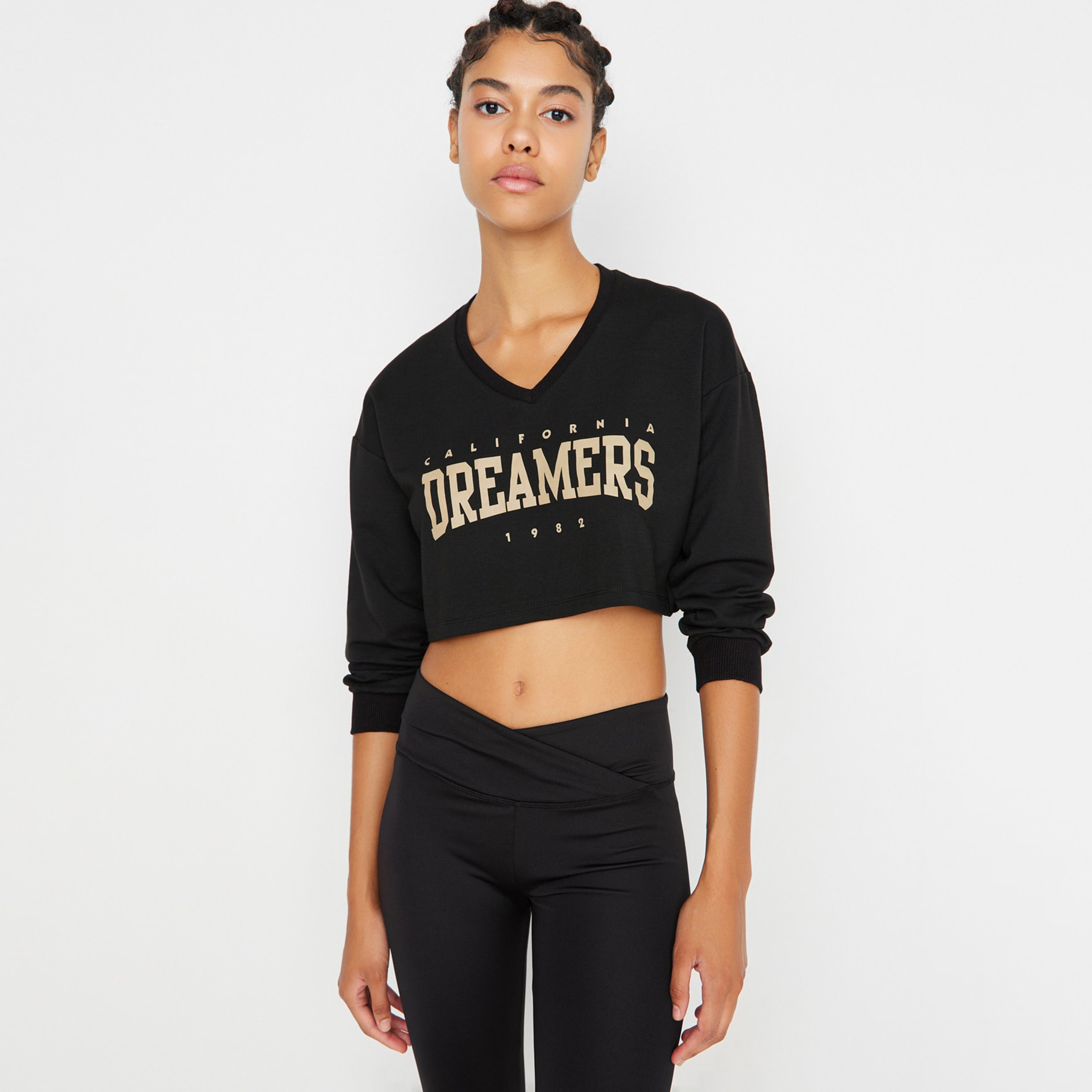 Trendyol Printed V-Neck Long Sleeves Crop Sweatshirt-women-clothing-sportswearandactivewear-hoodiesandsweatshirts-image-1