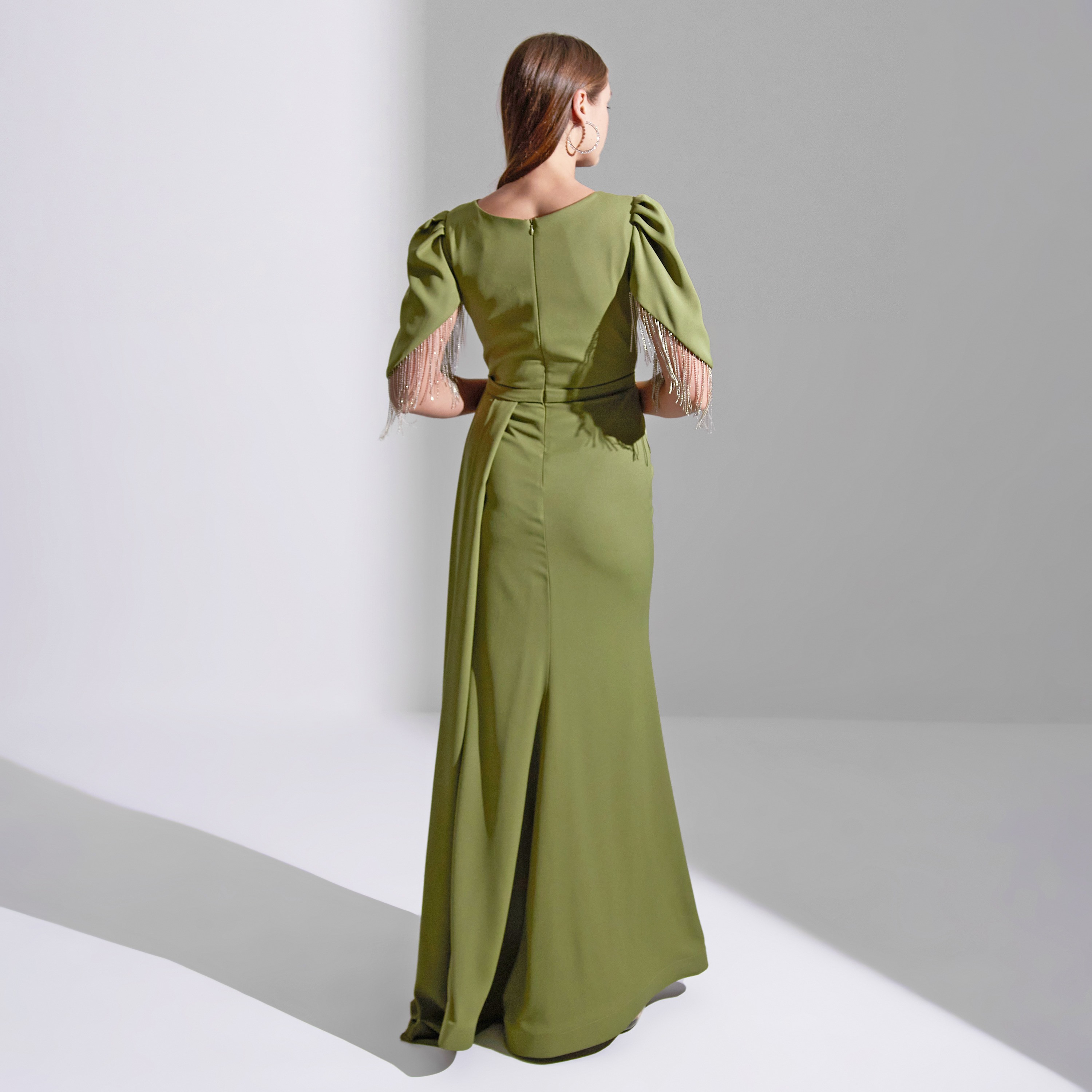 Akadia Puff Sleeve Silsila Crepe Evening Women's Maxi Dress-women-clothing-dresses-image-2