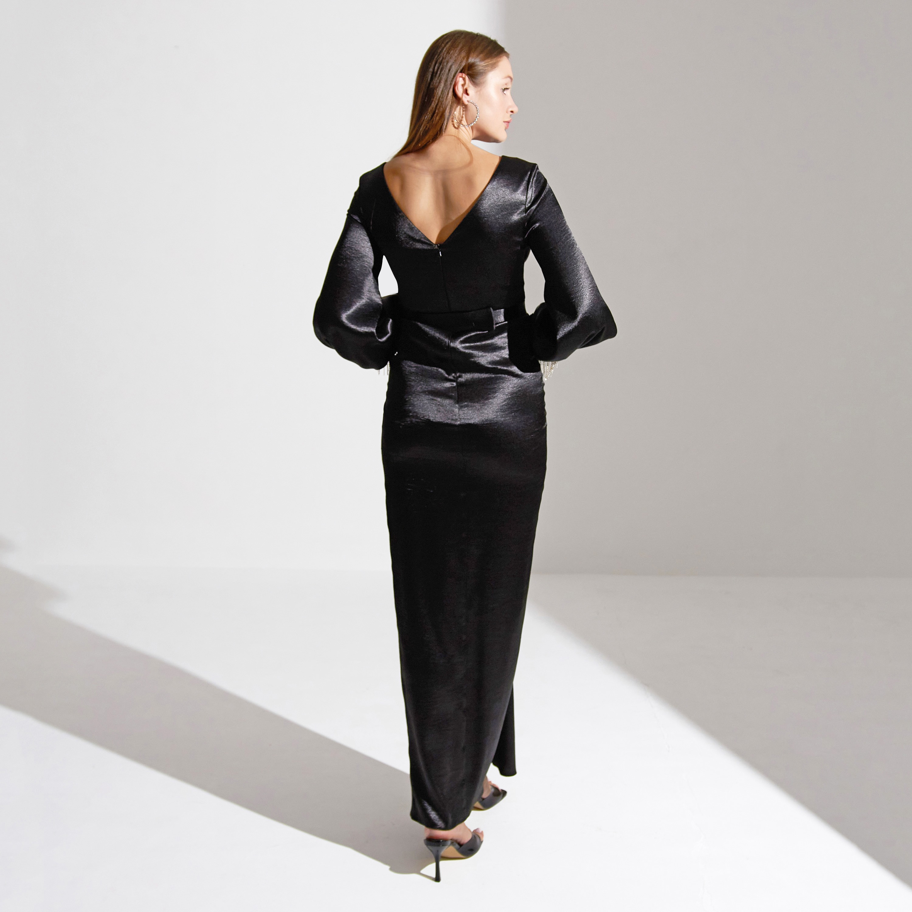 Akadia Cross Bust Fringe Detailed Crepe Evening Women's Maxi Dress-women-clothing-dresses-image-17