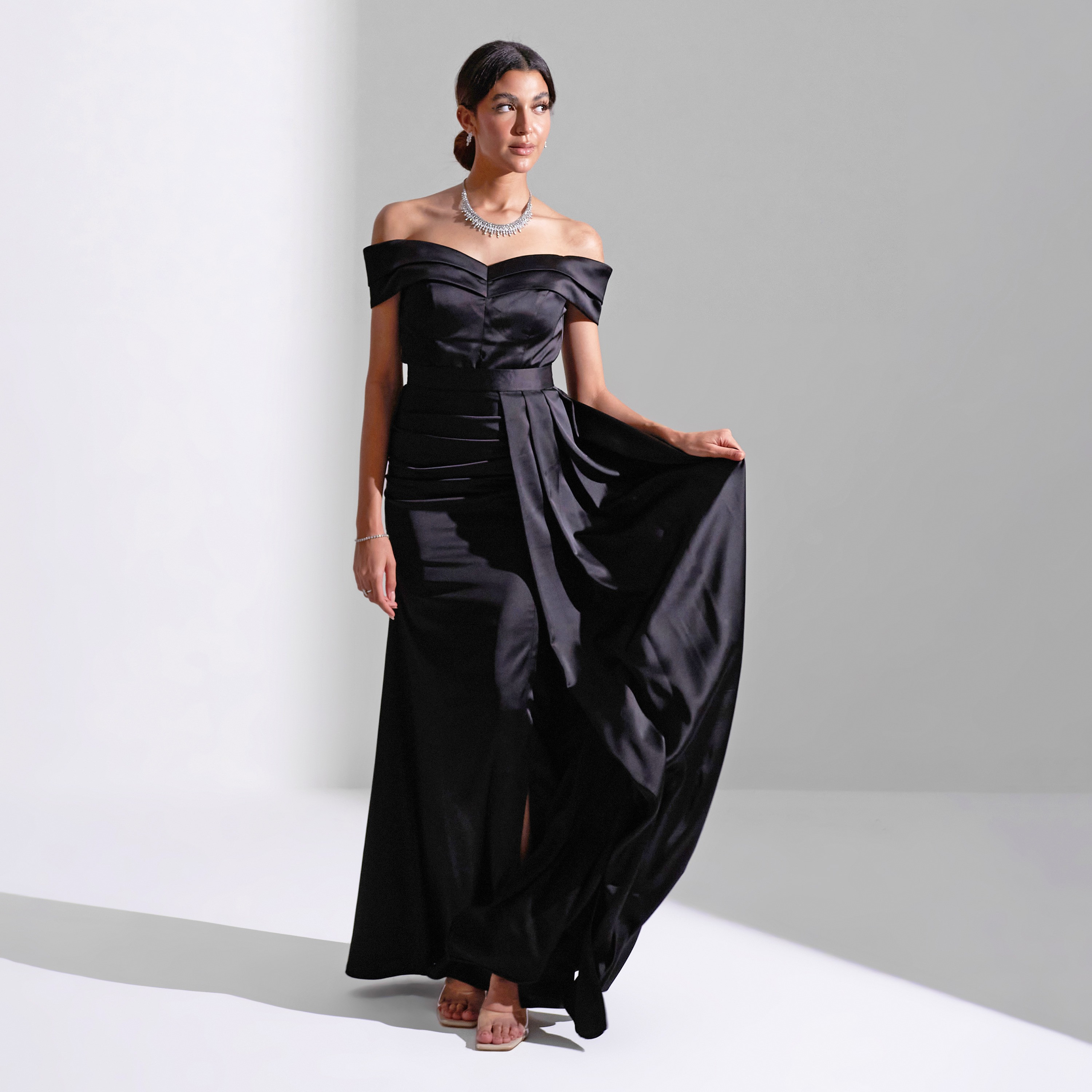 Akadia Off Shoulder Draped Detachable Skirt Satin Evening Women's Maxi Dress-women-clothing-dresses-image-8