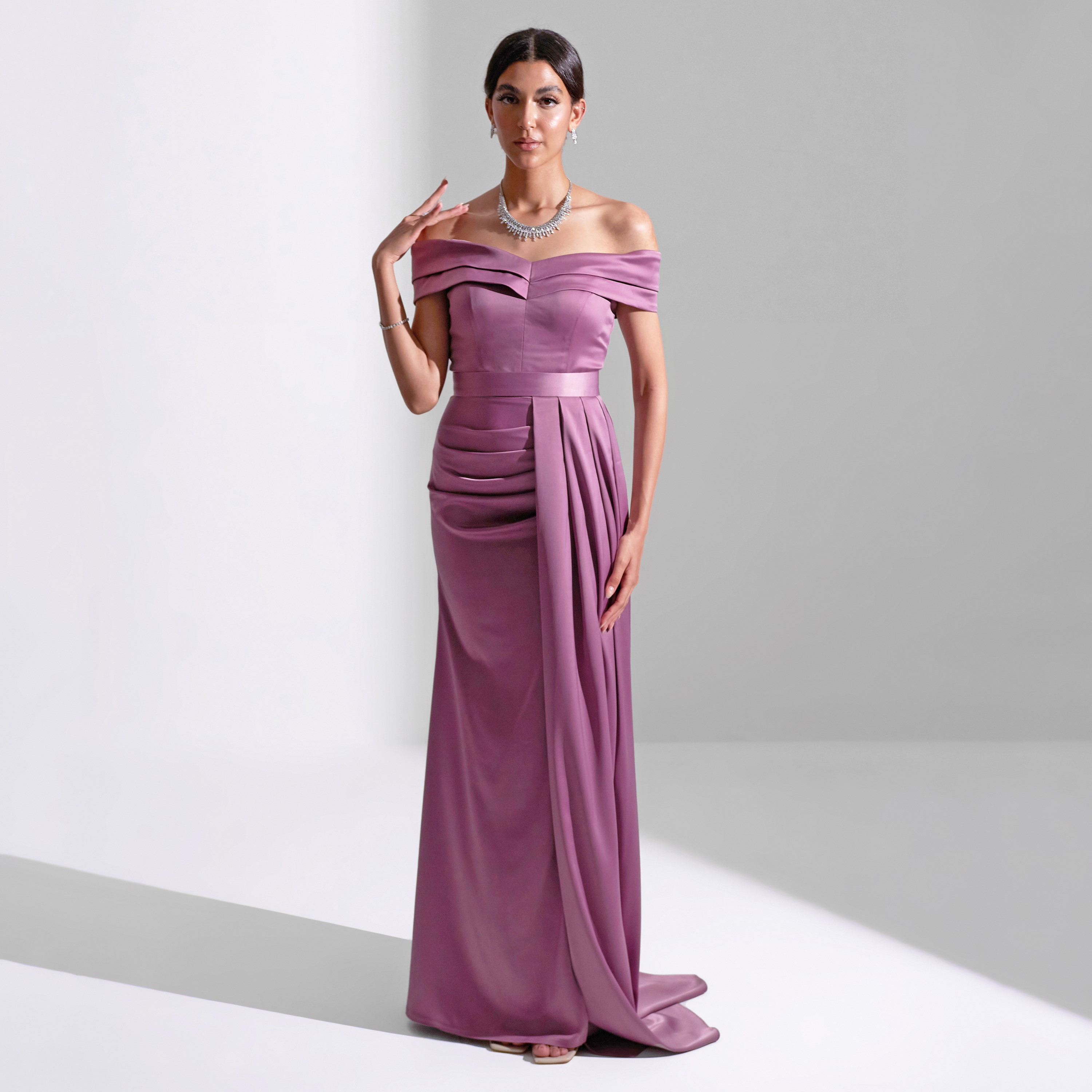 Akadia Off Shoulder Draped Detachable Skirt Satin Evening Women's Maxi Dress-women-clothing-dresses-image-12