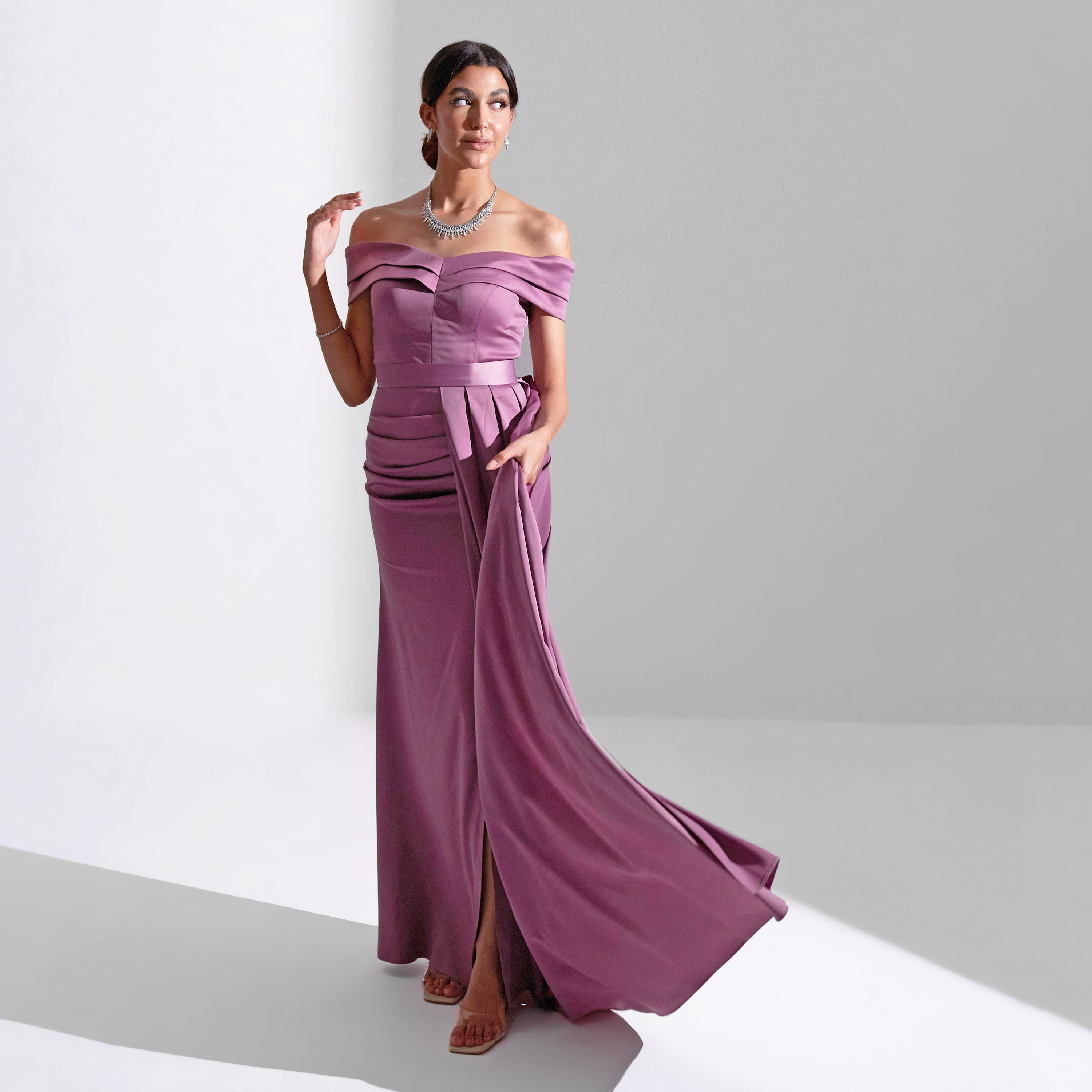 Akadia Off Shoulder Draped Detachable Skirt Satin Evening Women's Maxi Dress-women-clothing-dresses-image-14
