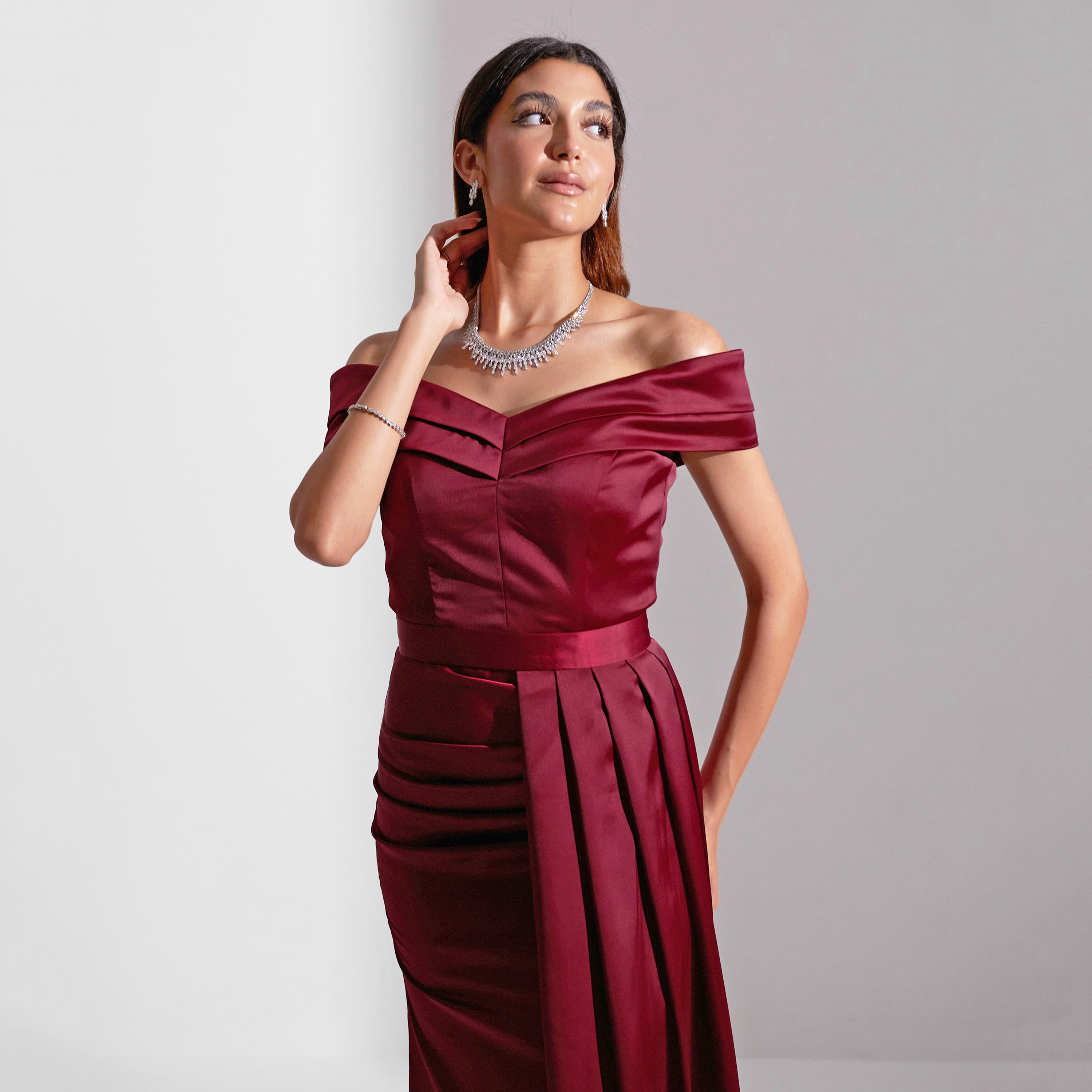Akadia Off Shoulder Draped Detachable Skirt Satin Evening Women's Maxi Dress-women-clothing-dresses-image-5