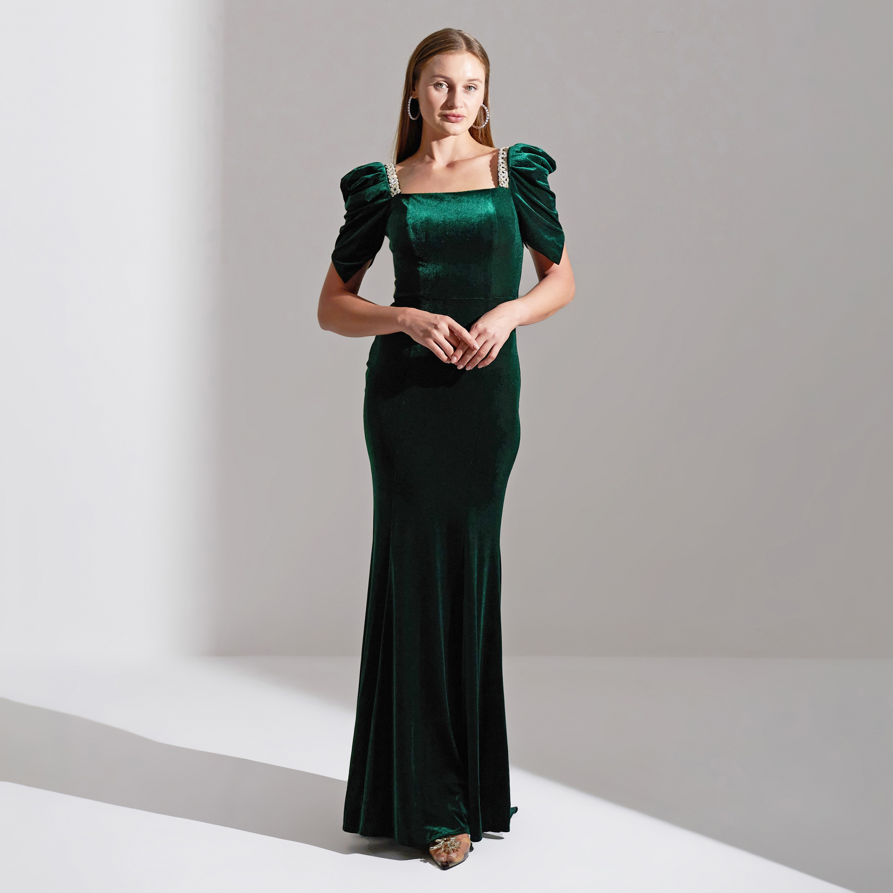 Akadia Square Neck Mermaid Tail Velvet Evening Women's Maxi Dress-women-clothing-dresses-image-1
