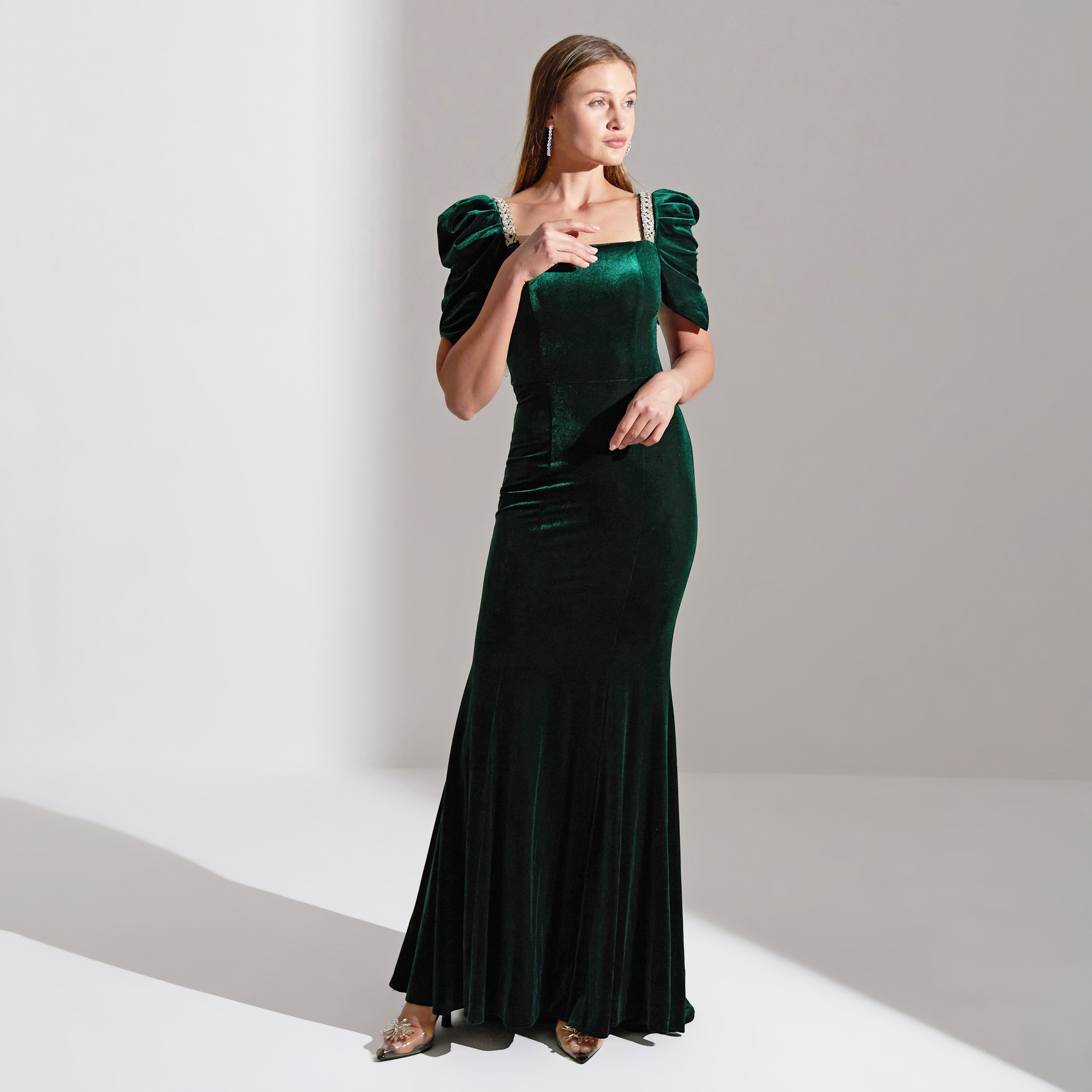 فستان ماكسي نسائي للسهرات من أكاديا مخملي برقبة مربعة وذيل حورية البحر-women-clothing-dresses-image-4