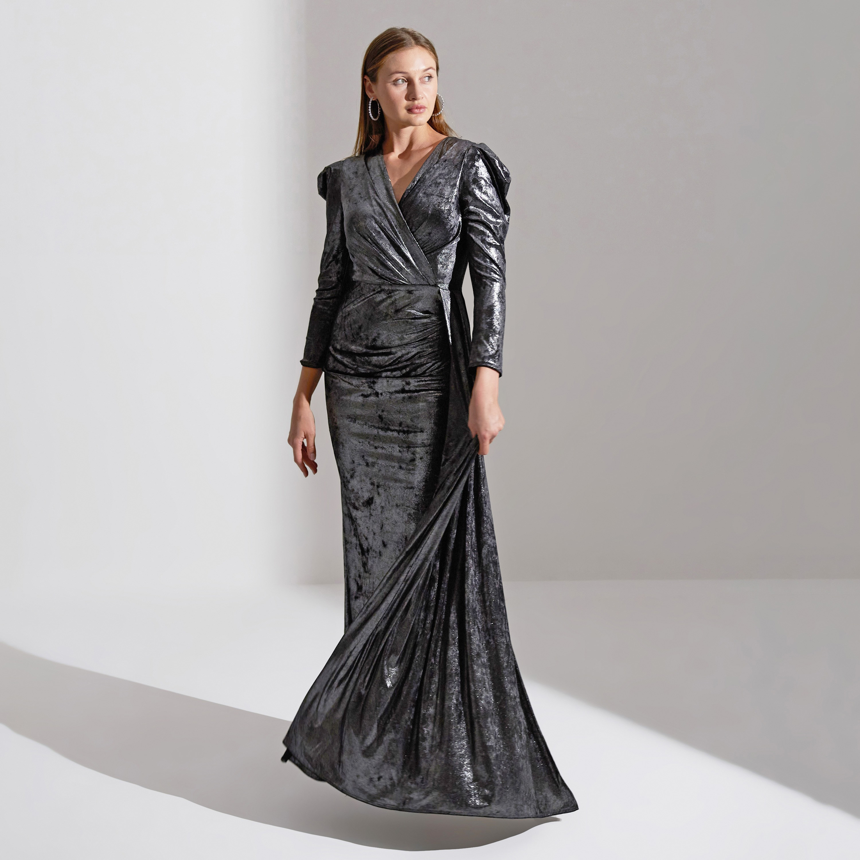 Akadia Side Tail Velvet Evening Women's Maxi Dress-women-clothing-dresses-image-2