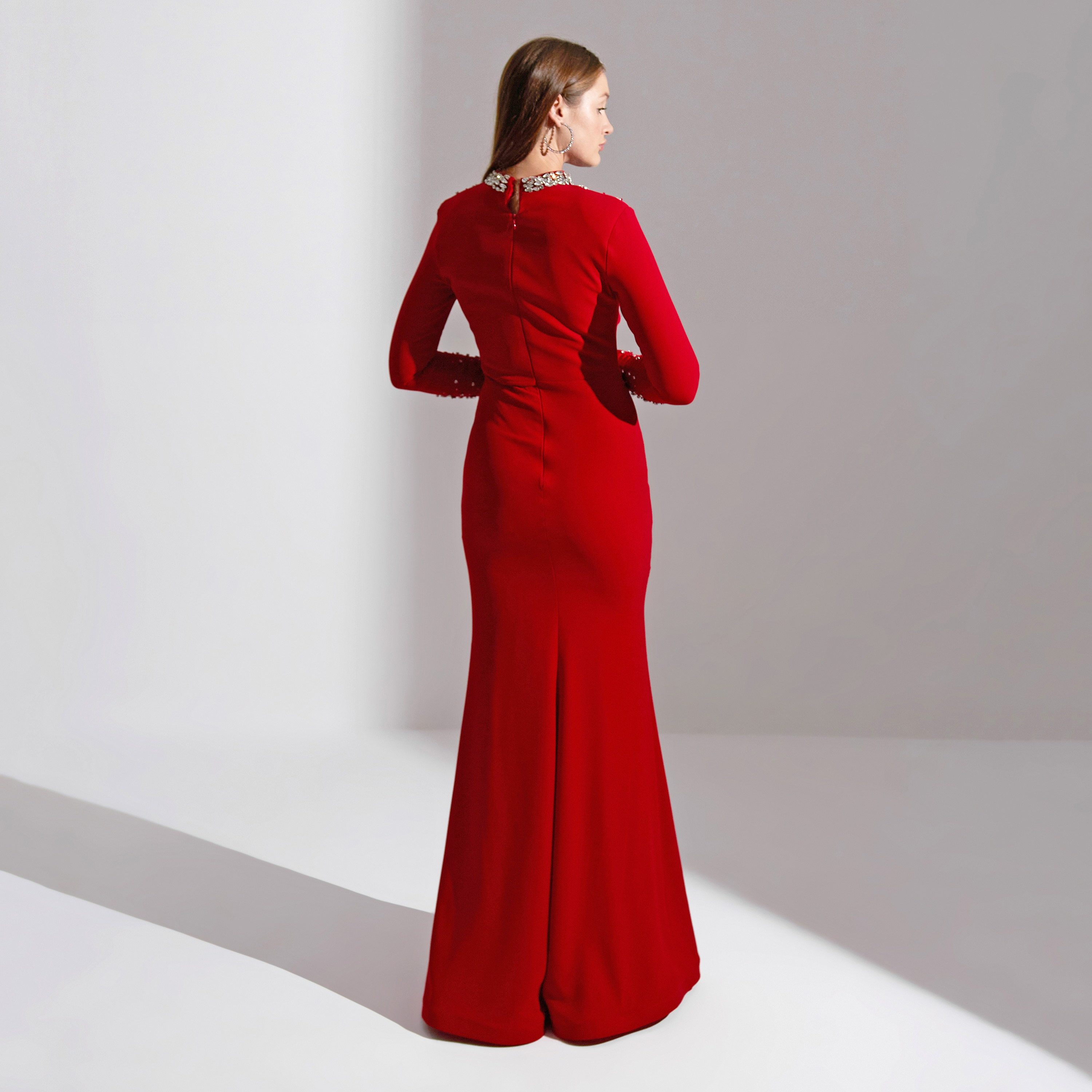 Akadia Scattered Crystal Neck Crepe Evening Women's Maxi Dress-women-clothing-dresses-image-3