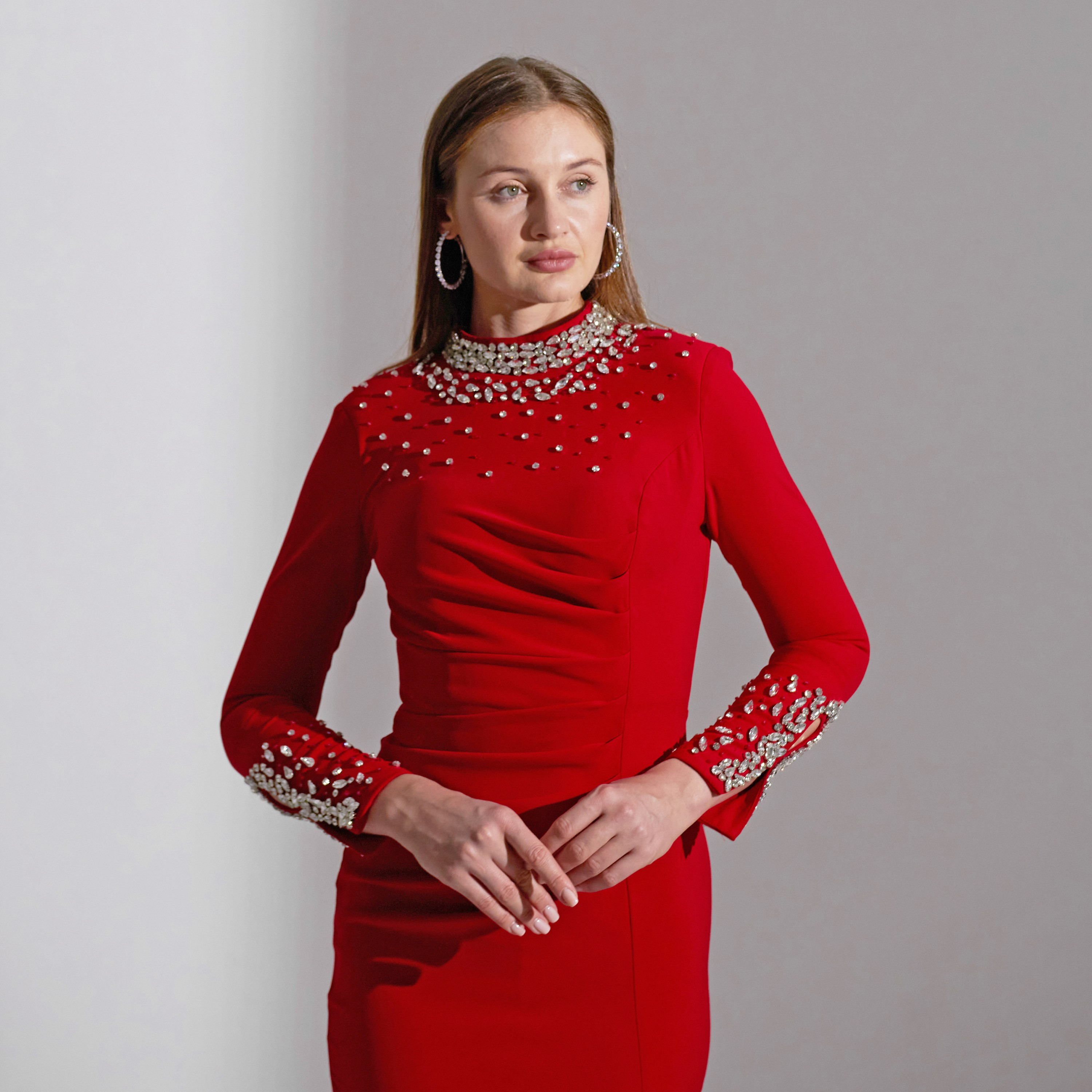 Akadia Scattered Crystal Neck Crepe Evening Women's Maxi Dress-women-clothing-dresses-image-4