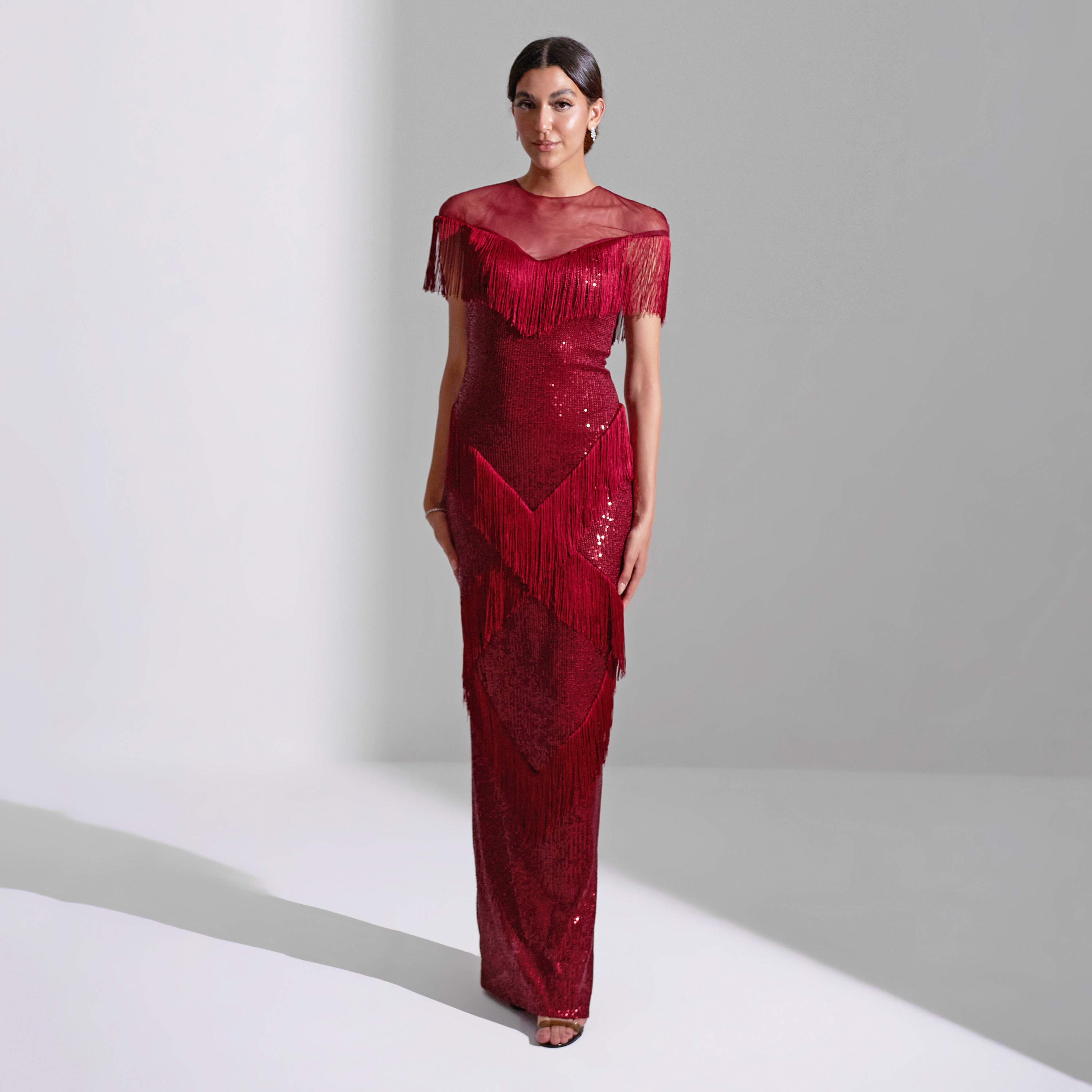 Akadia Sequin Trim Layers Tulle Evening Women's Maxi Dress-women-clothing-dresses-image-1