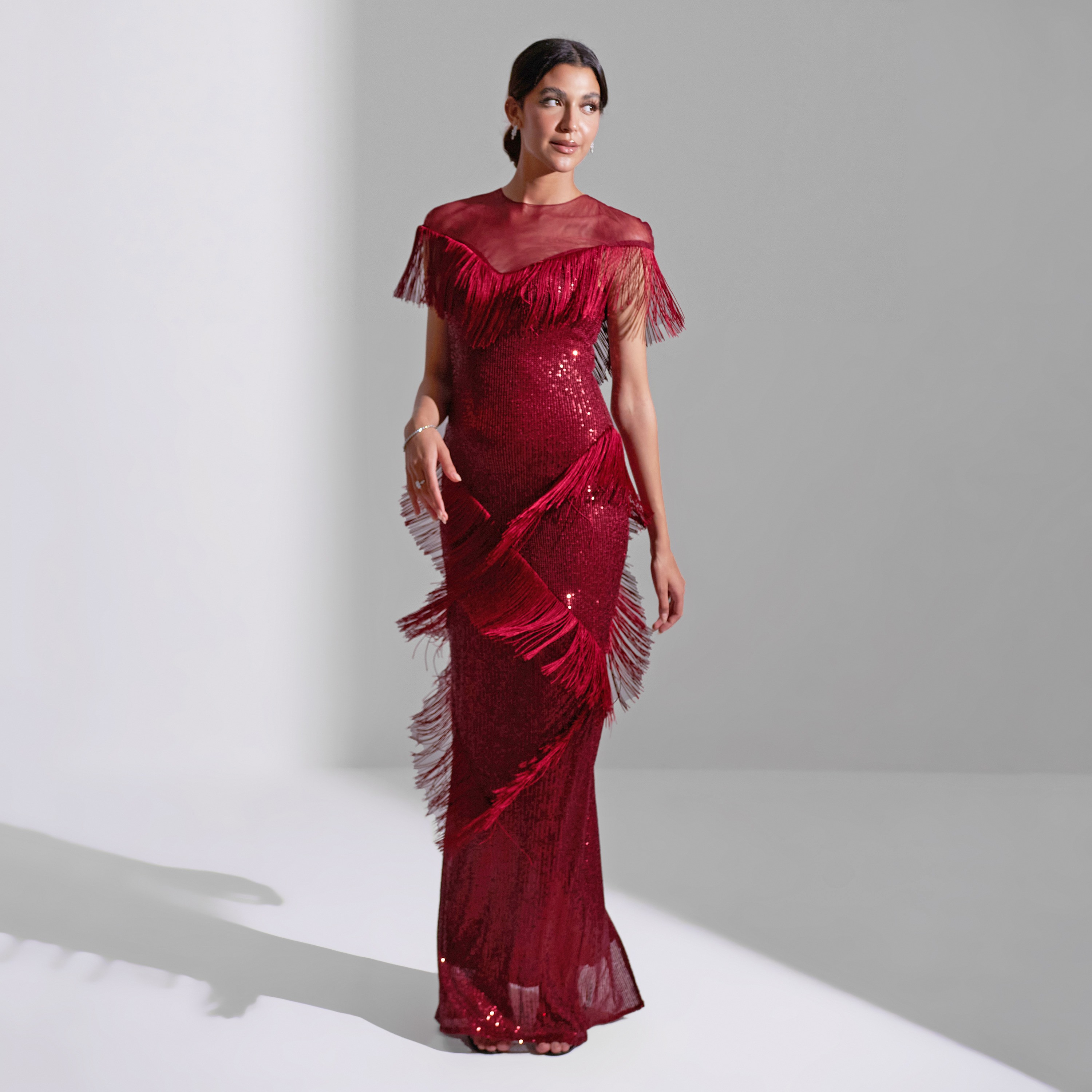 Akadia Sequin Trim Layers Tulle Evening Women's Maxi Dress-women-clothing-dresses-image-3