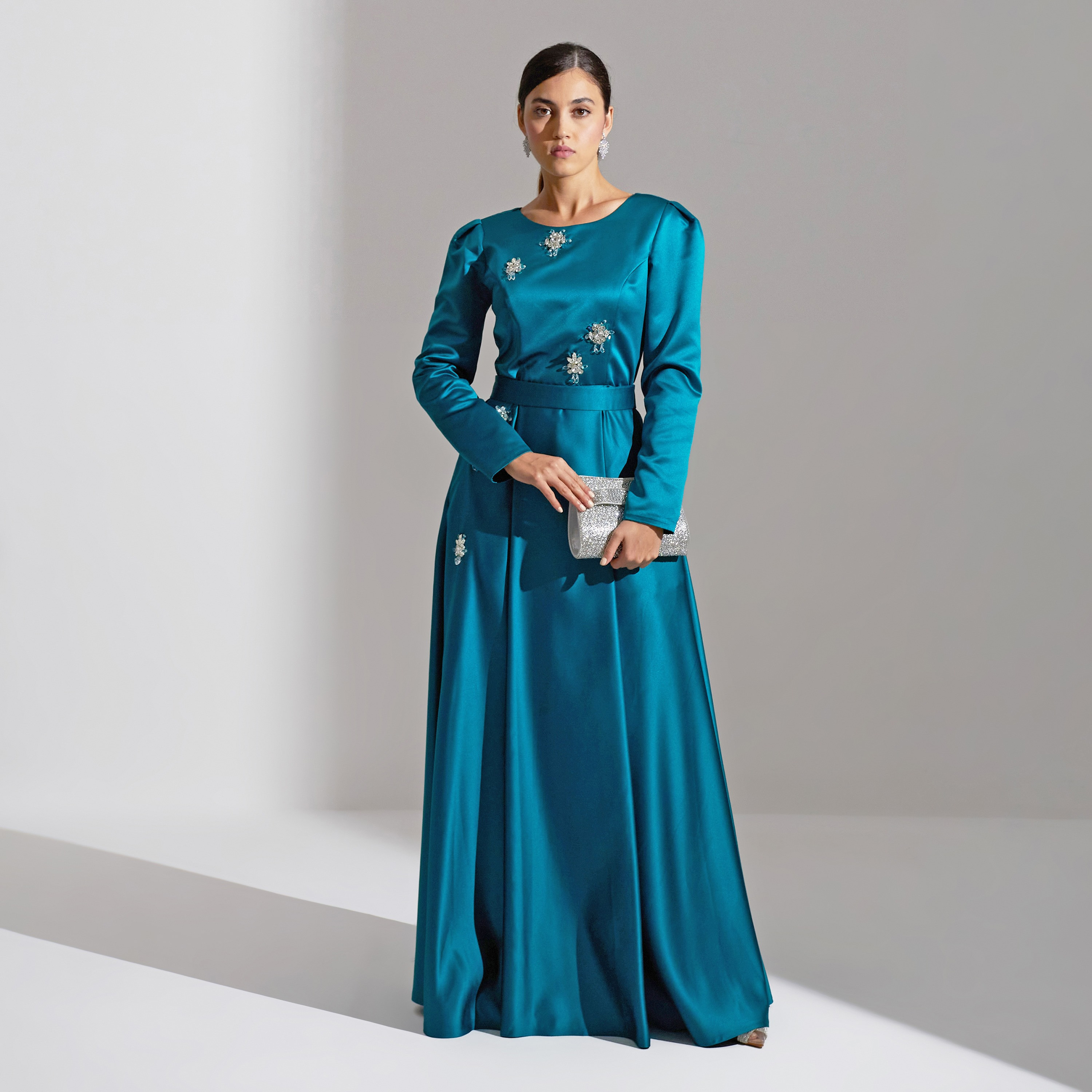 Akadia Crystal Flora Broch Satin Evening Women's Maxi Dress-women-clothing-dresses-image-9
