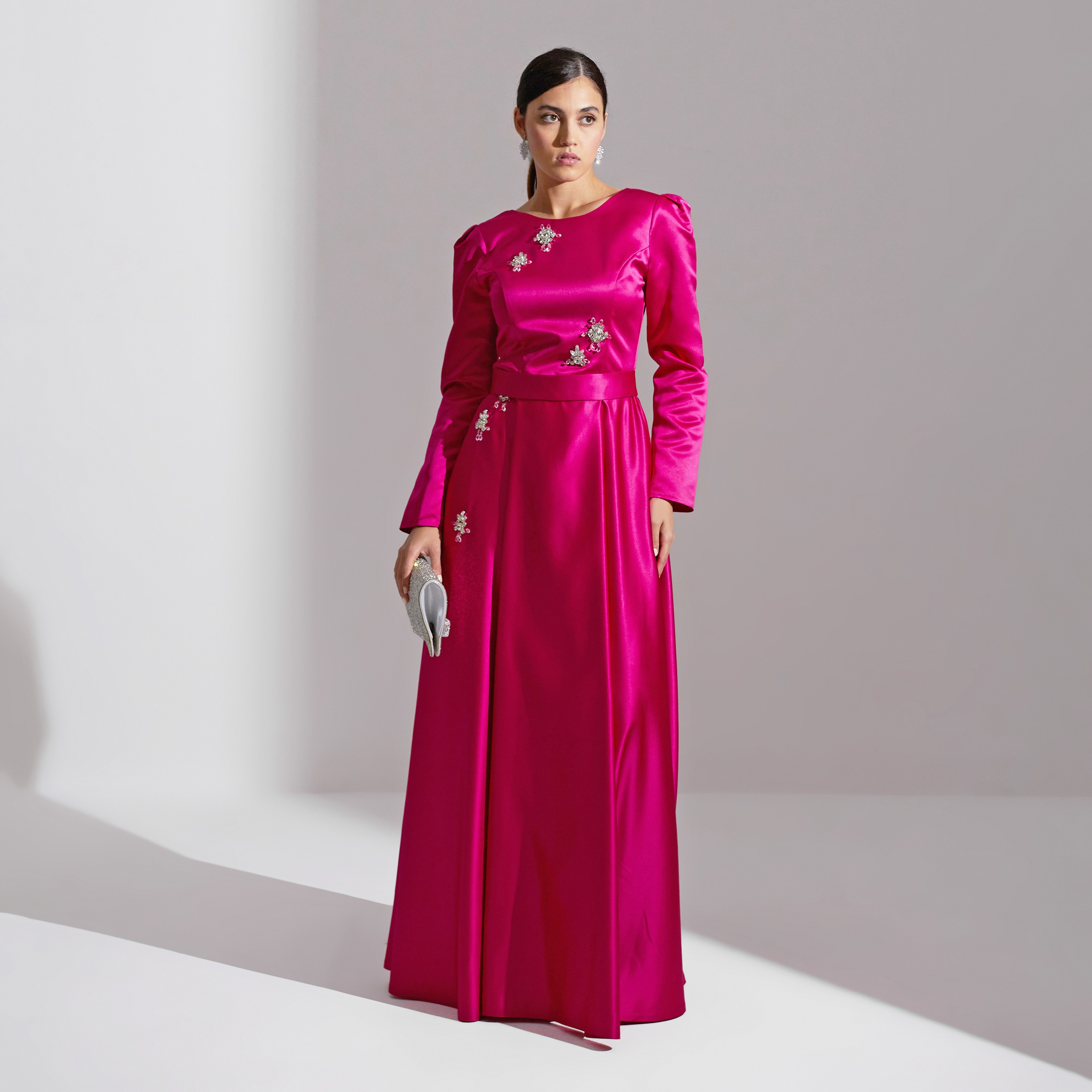 Akadia Crystal Flora Broch Satin Evening Women's Maxi Dress-women-clothing-dresses-image-1