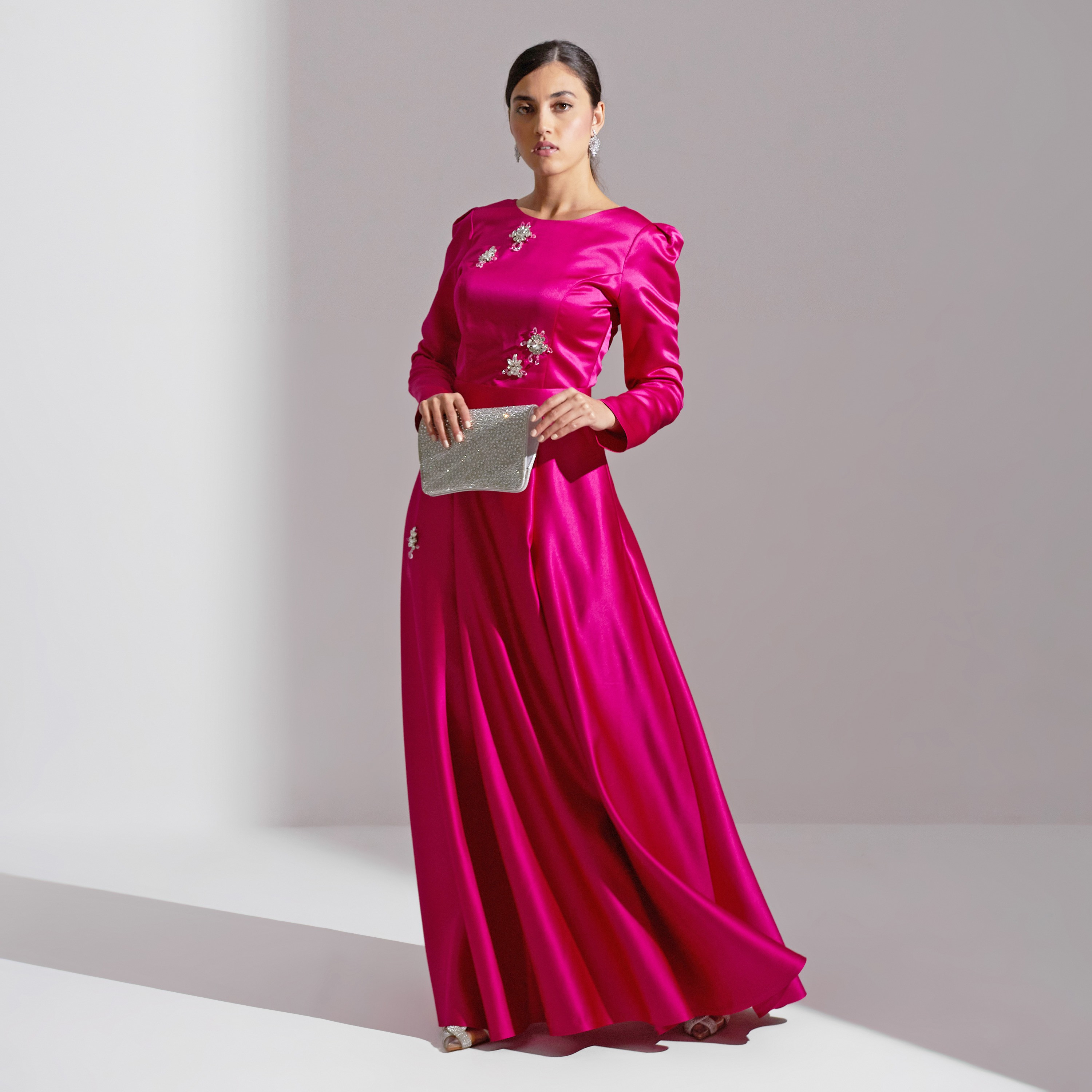 Akadia Crystal Flora Broch Satin Evening Women's Maxi Dress-women-clothing-dresses-image-2