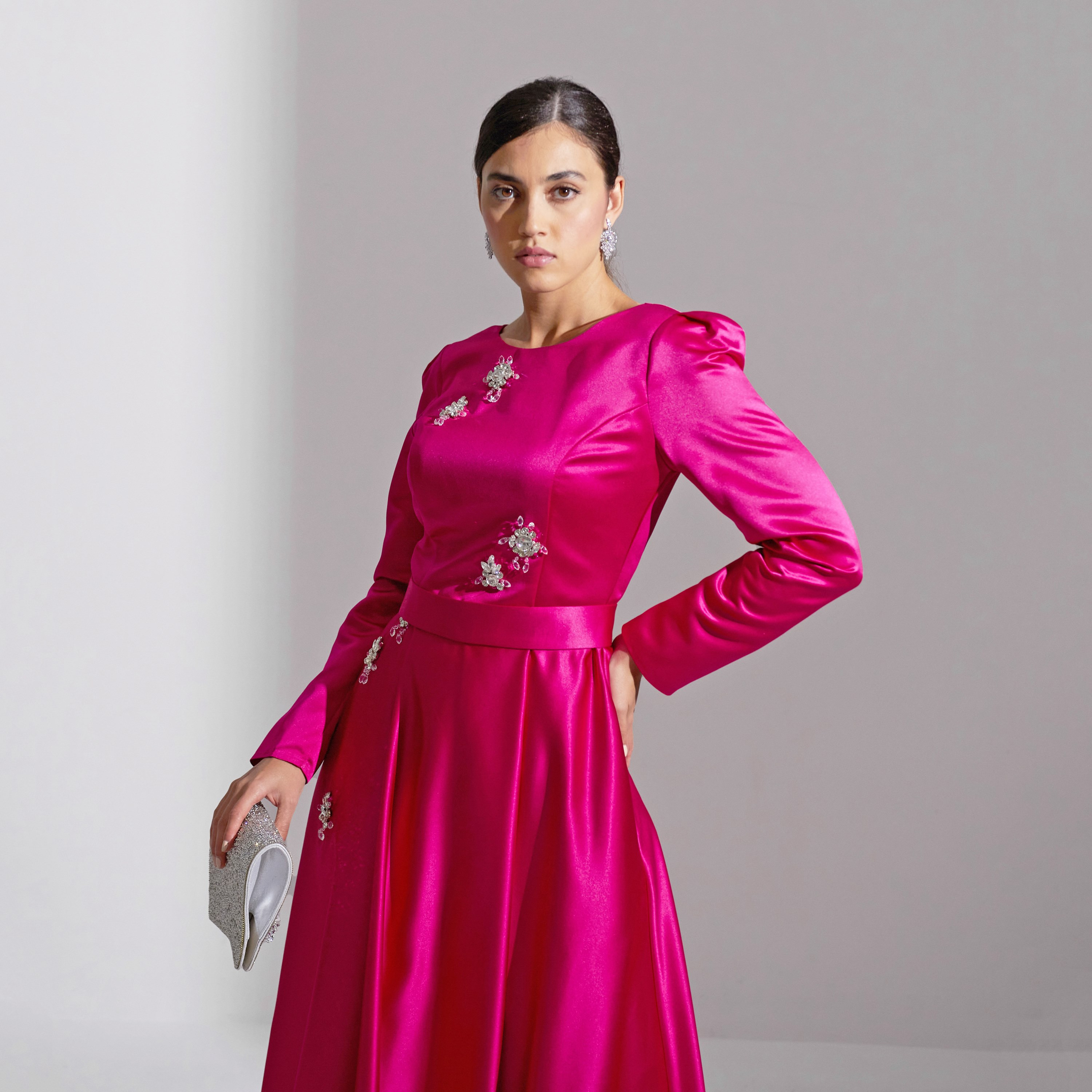 Akadia Crystal Flora Broch Satin Evening Women's Maxi Dress-women-clothing-dresses-image-3