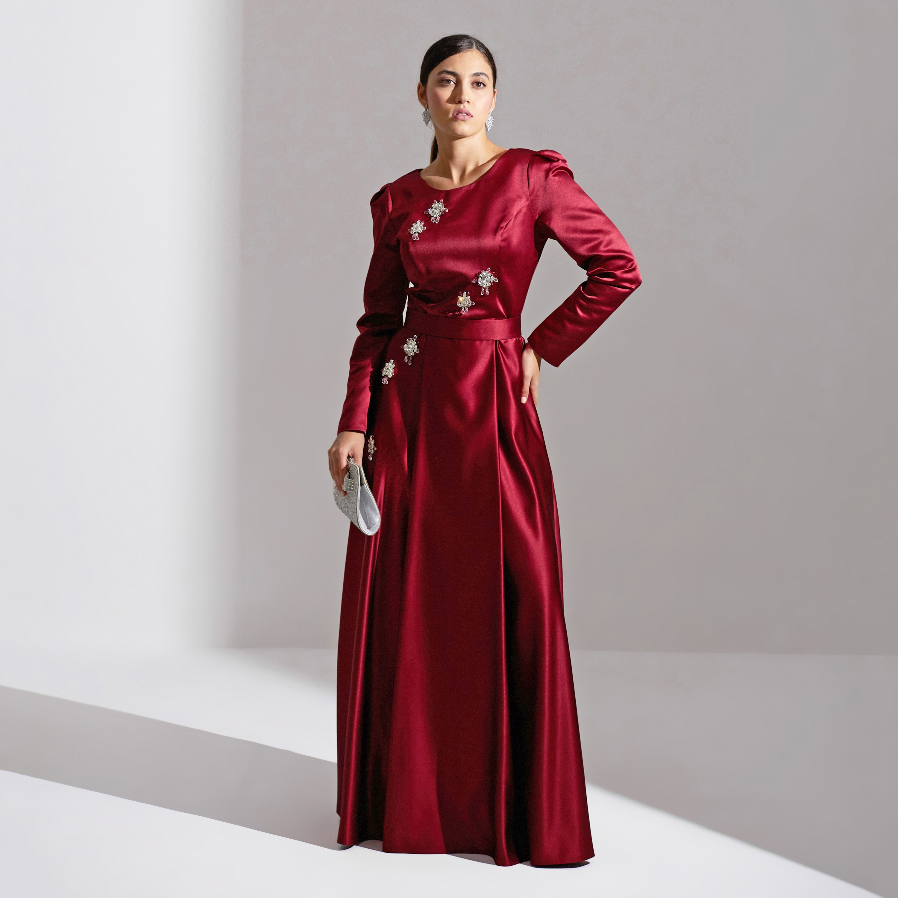 Akadia Crystal Flora Broch Satin Evening Women's Maxi Dress-women-clothing-dresses-image-5