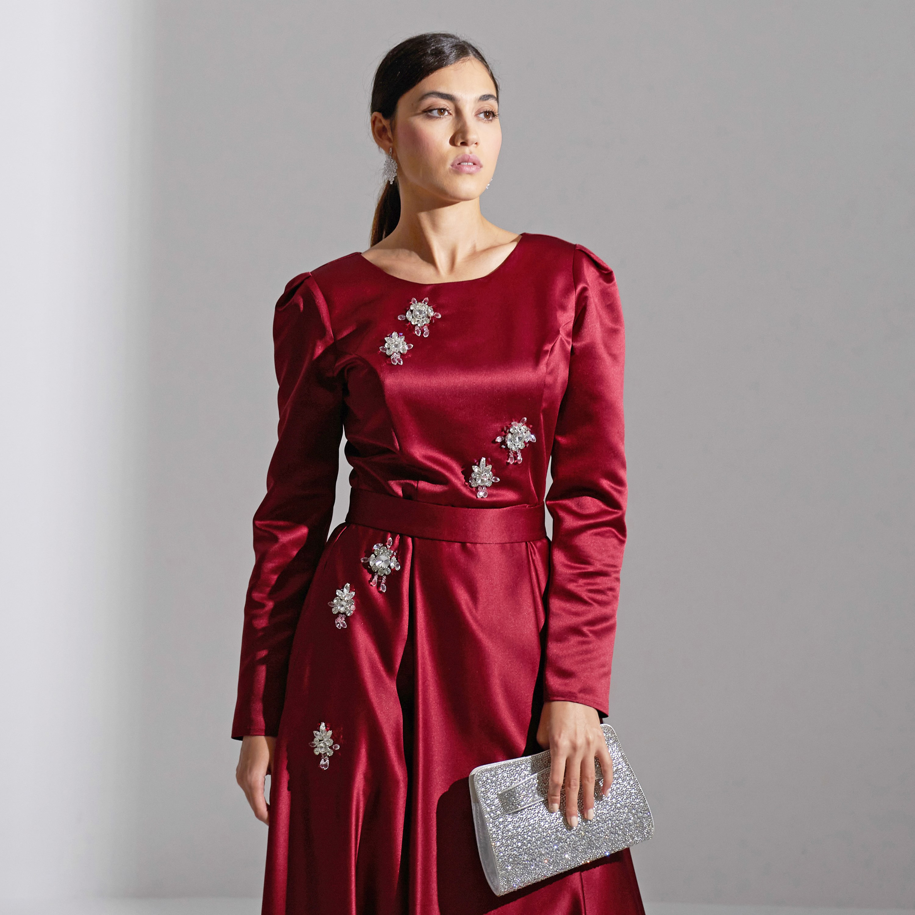 Akadia Crystal Flora Broch Satin Evening Women's Maxi Dress-women-clothing-dresses-image-7