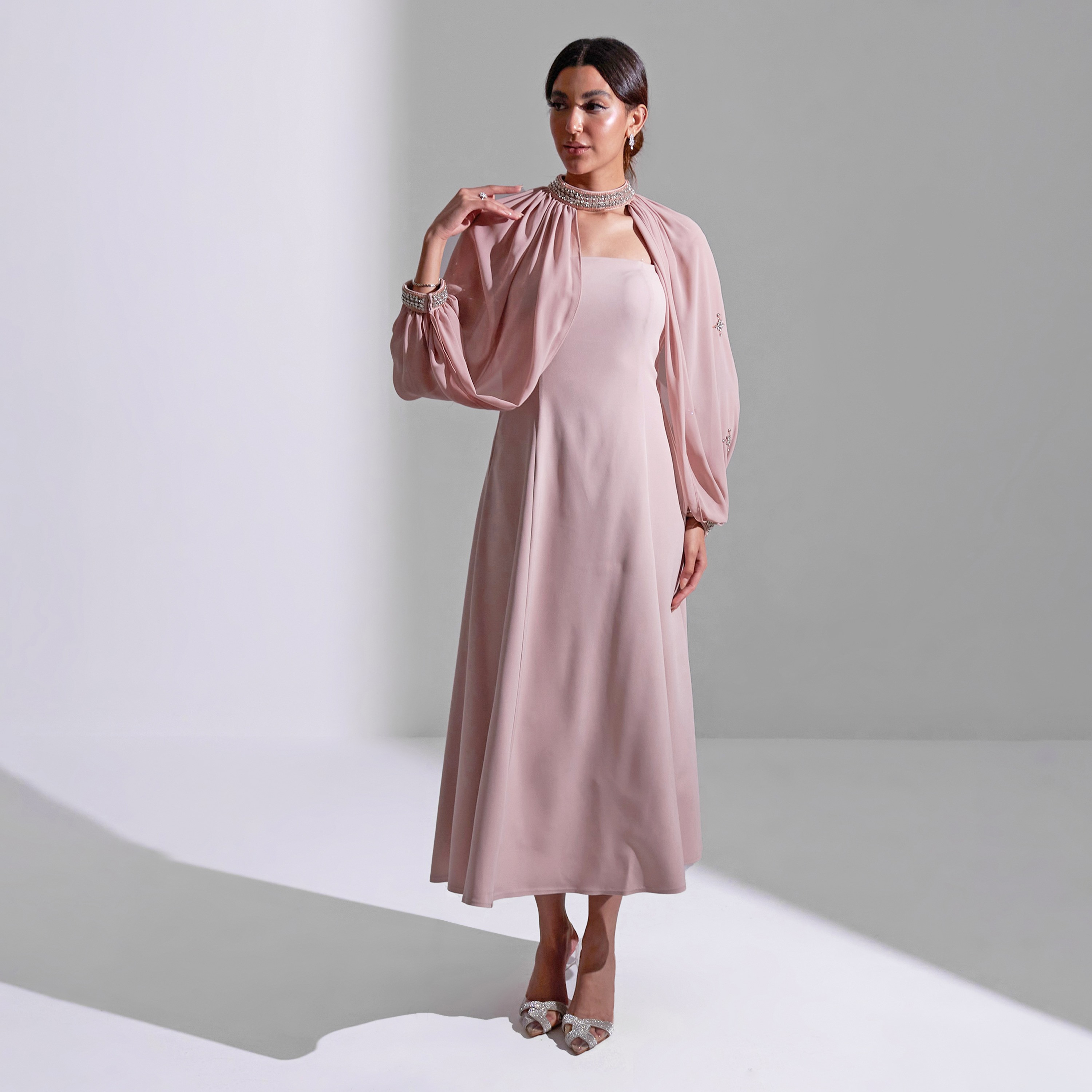 فستان سهرة نسائي مزين متوسط الطول من الشيفون بدون حمالات من أكاديا-women-clothing-dresses-image-8