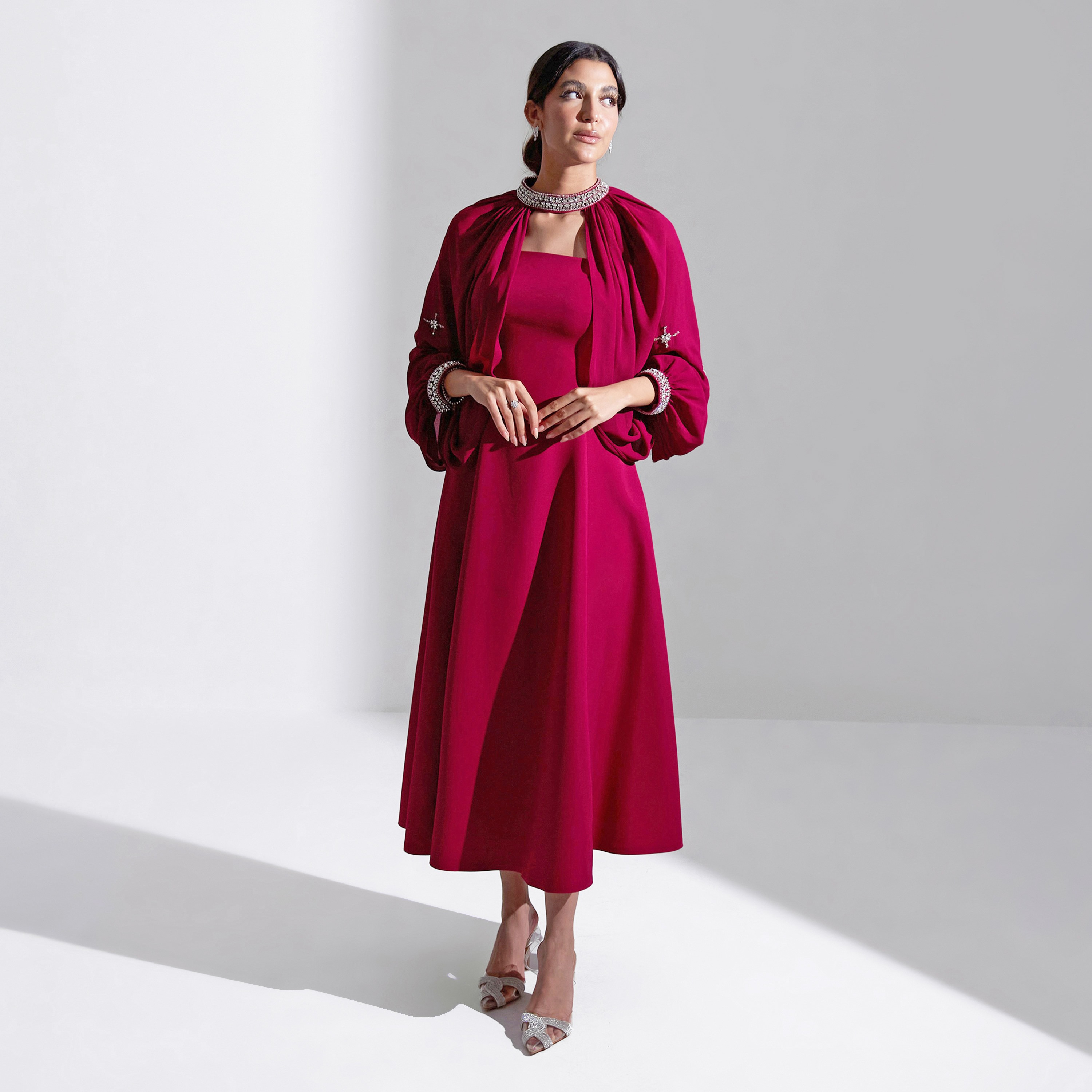 Akadia Strapless Embellished Chiffon Evening Women's Midi Dress-women-clothing-dresses-image-1