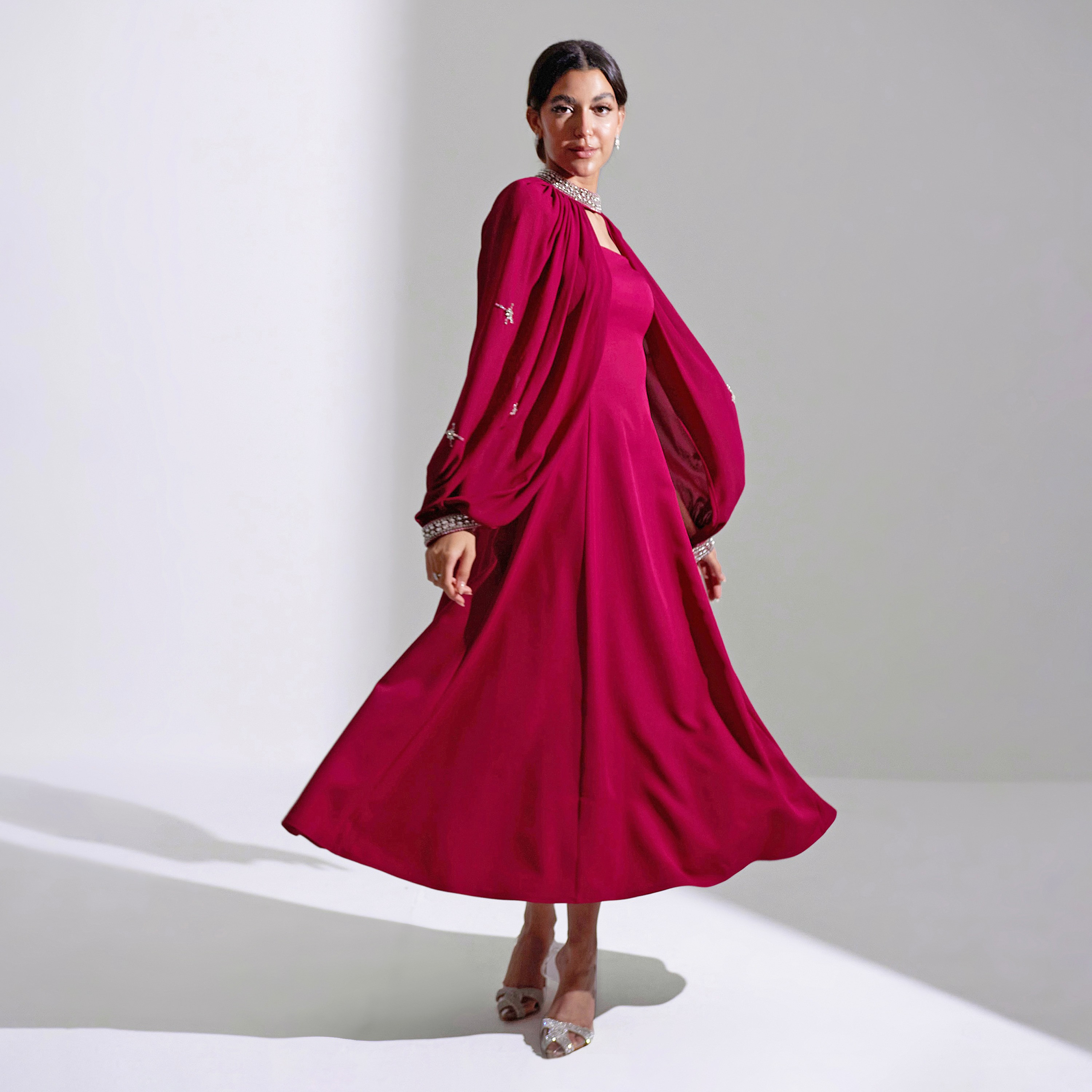 Akadia Strapless Embellished Chiffon Evening Women's Midi Dress-women-clothing-dresses-image-2